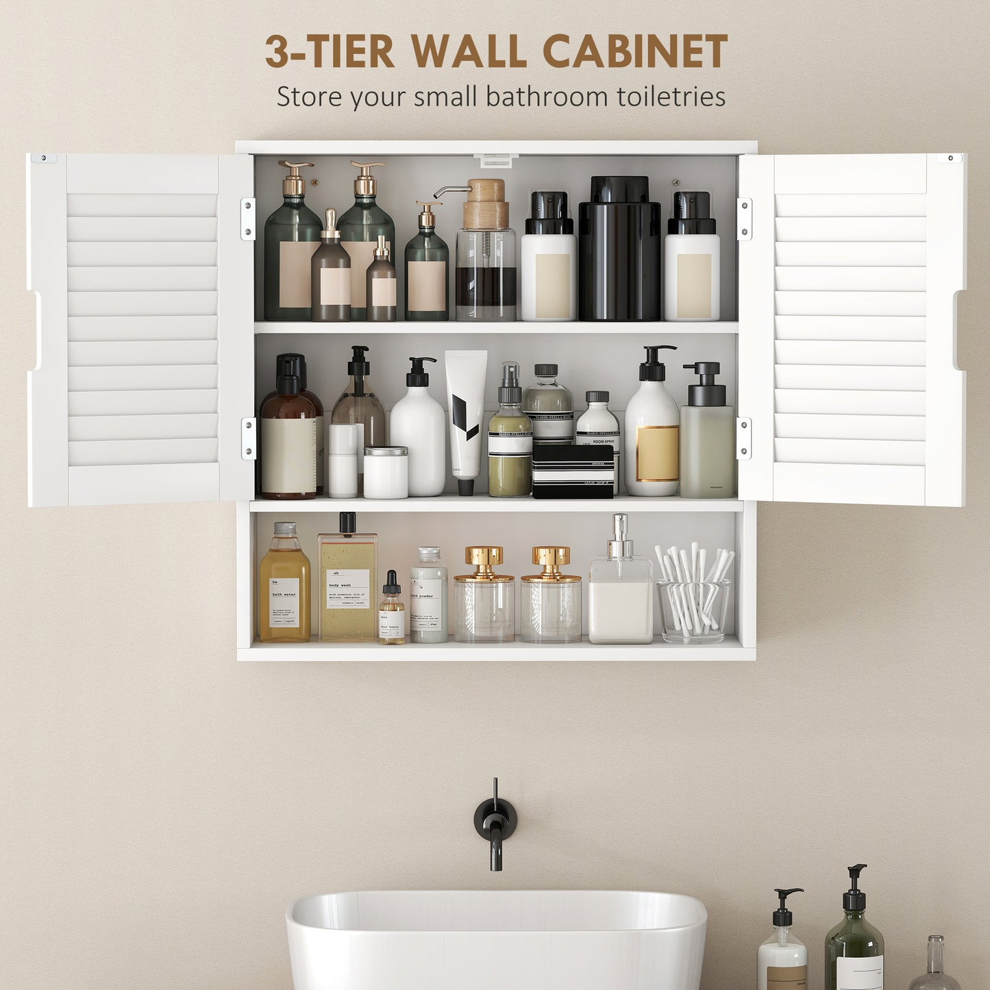 HOMCOM Wall Mounted Bathroom Cabinet With Adjustable Shelves White 60 x 20 x 60 cm