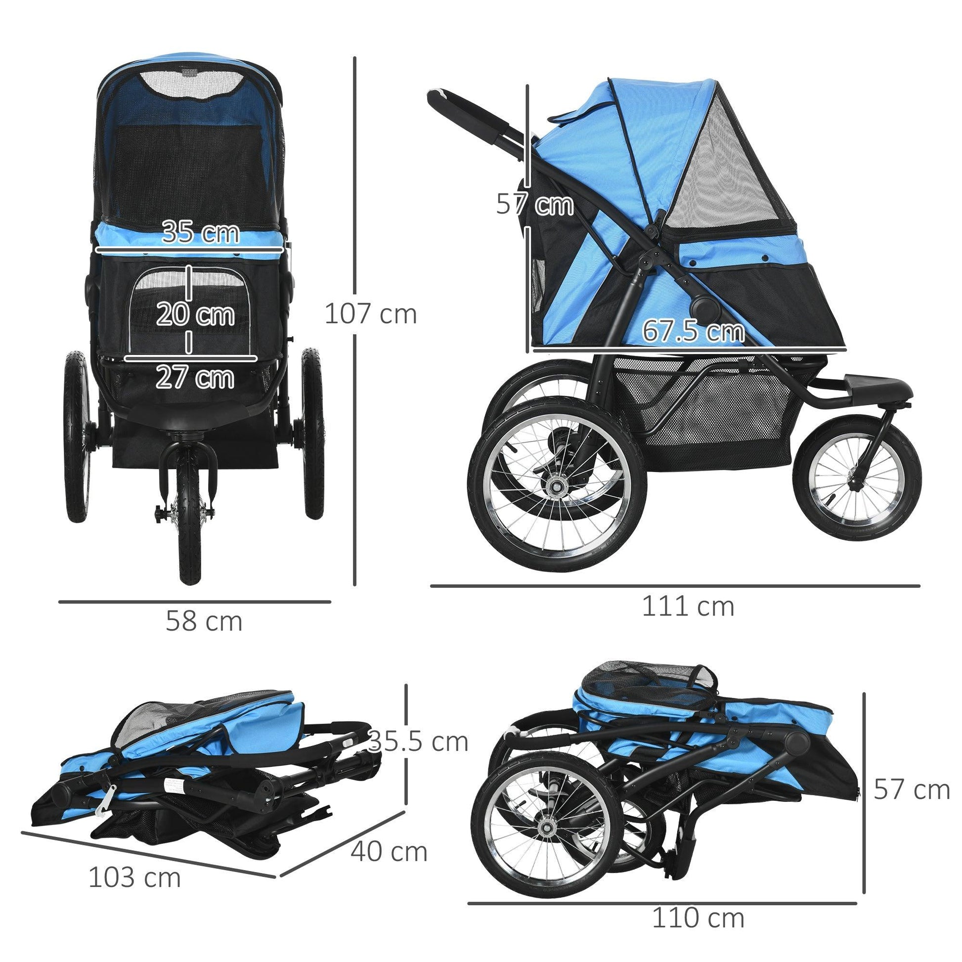 PawHut Blue Foldable Pet Stroller Dog Cat Travel Carriage - ALL4U RETAILER LTD