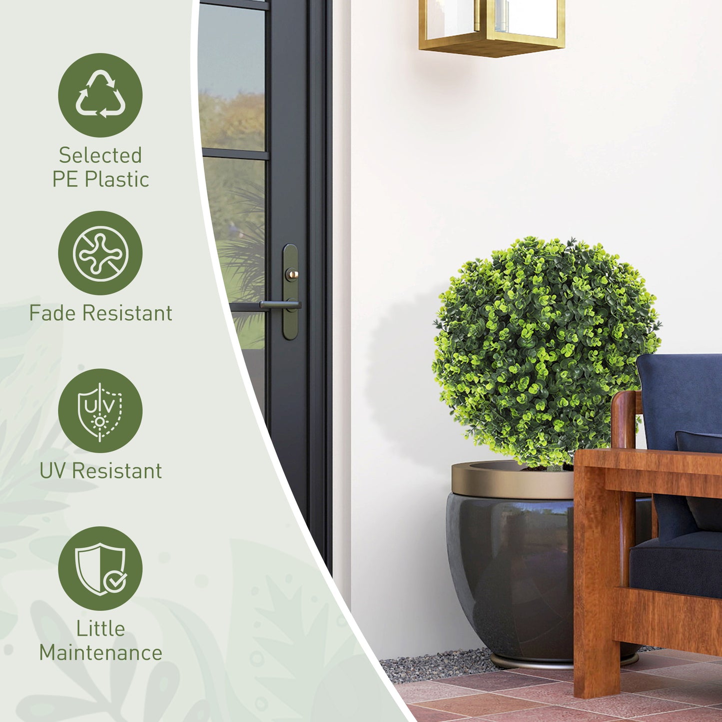 HOMCOM 2 Pack 40 Cm Artificial Boxwood Topiary Balls With Ground Stake Eucalyptus Leaves UV Resistant Indoor Outdoor