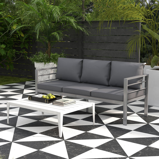 Outsunny Aluminium Three-Seater Garden Bench With Cushions In Grey For Durable Outdoor Seating And Relaxation