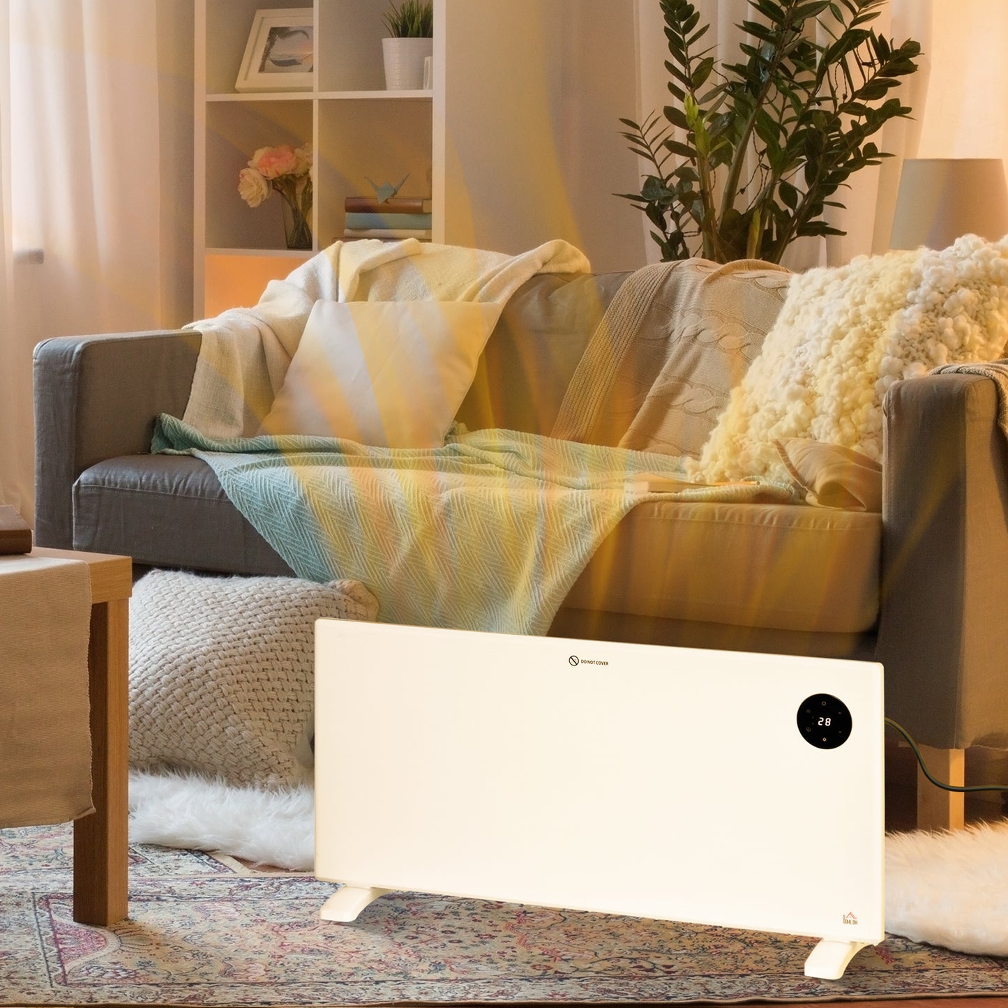 HOMCOM 2000W Electric Convector Heater Freestanding Or Wall Mounted With Adjustable Thermostat Timer White