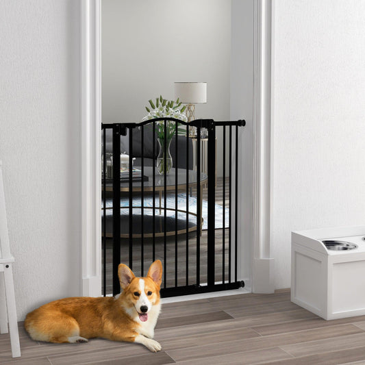 PawHut Metal Pet Safety Gate Dog Gate Folding Fence, Black - ALL4U RETAILER LTD