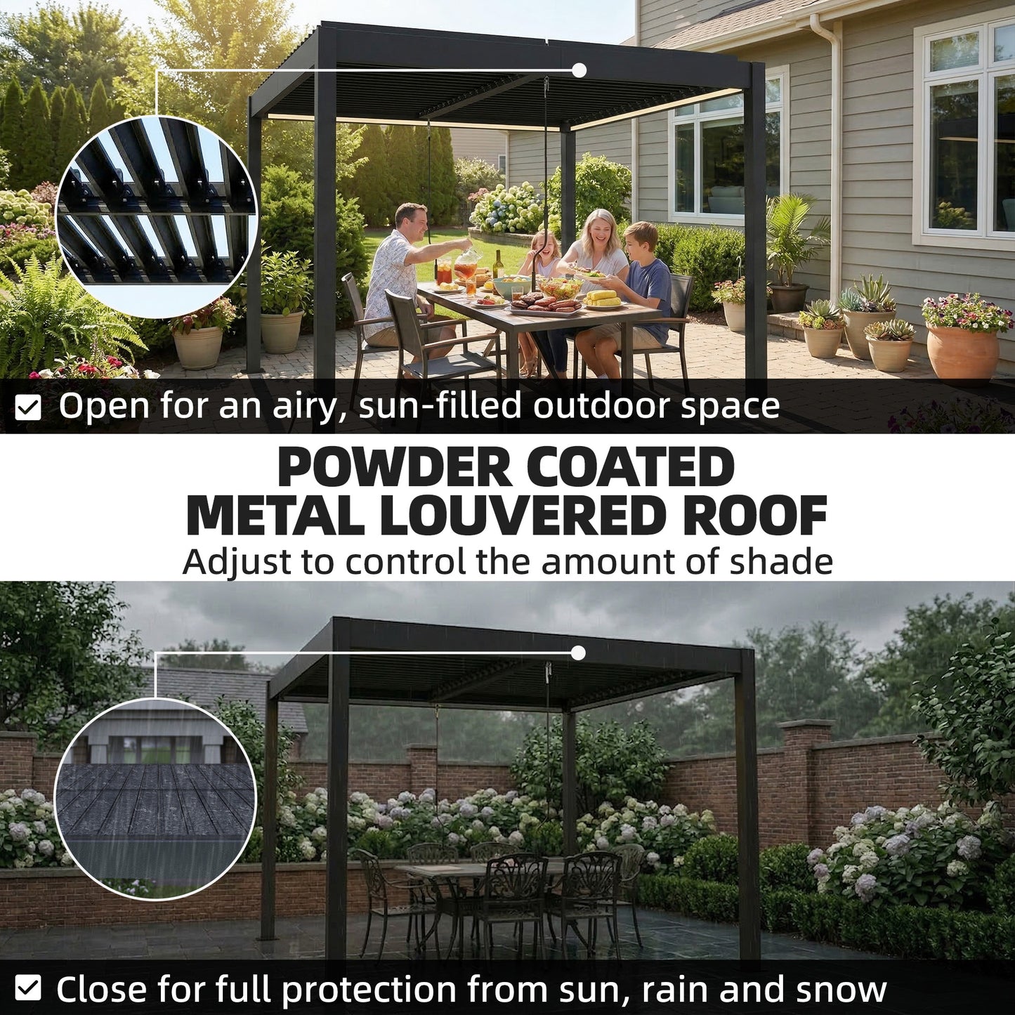 Outsunny 3 x 3 M Louvered Pergola With LED Lights Aluminium Patio Gazebo Dark Grey