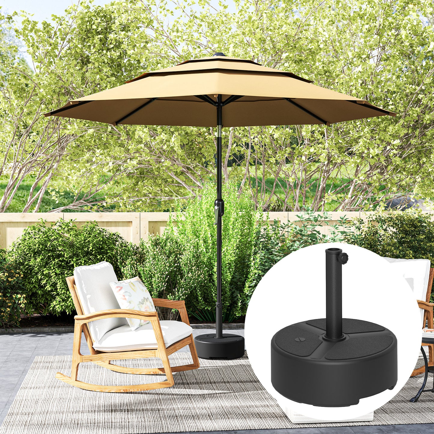 Outsunny Round Garden Parasol Base Umbrella Stand 20kg With Stand Or 18kg With Water 38mm 48mm Poles Black