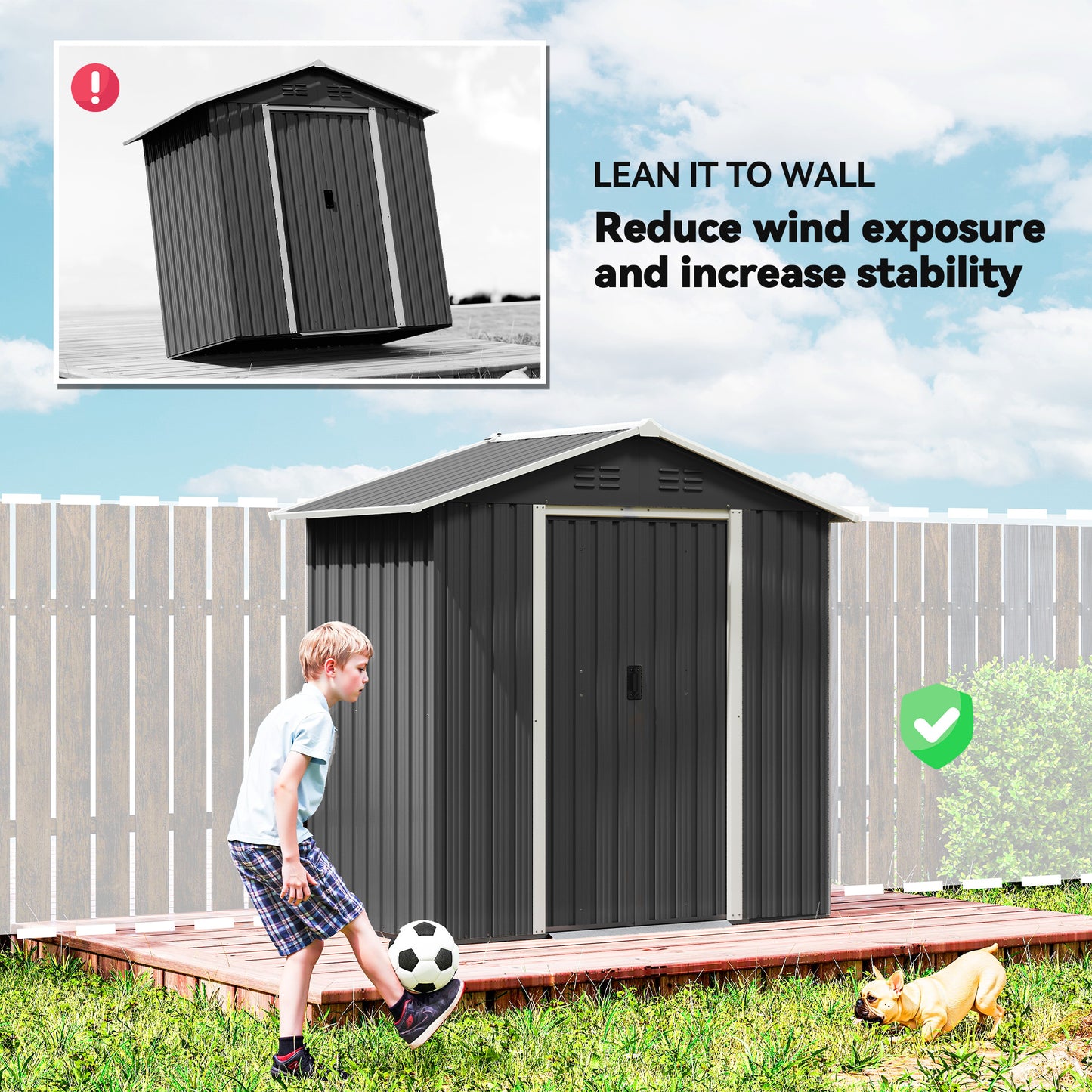 Outsunny Metal Garden Storage Shed Six And A Half By Three And A Half Feet Galvanised Steel Dark Grey
