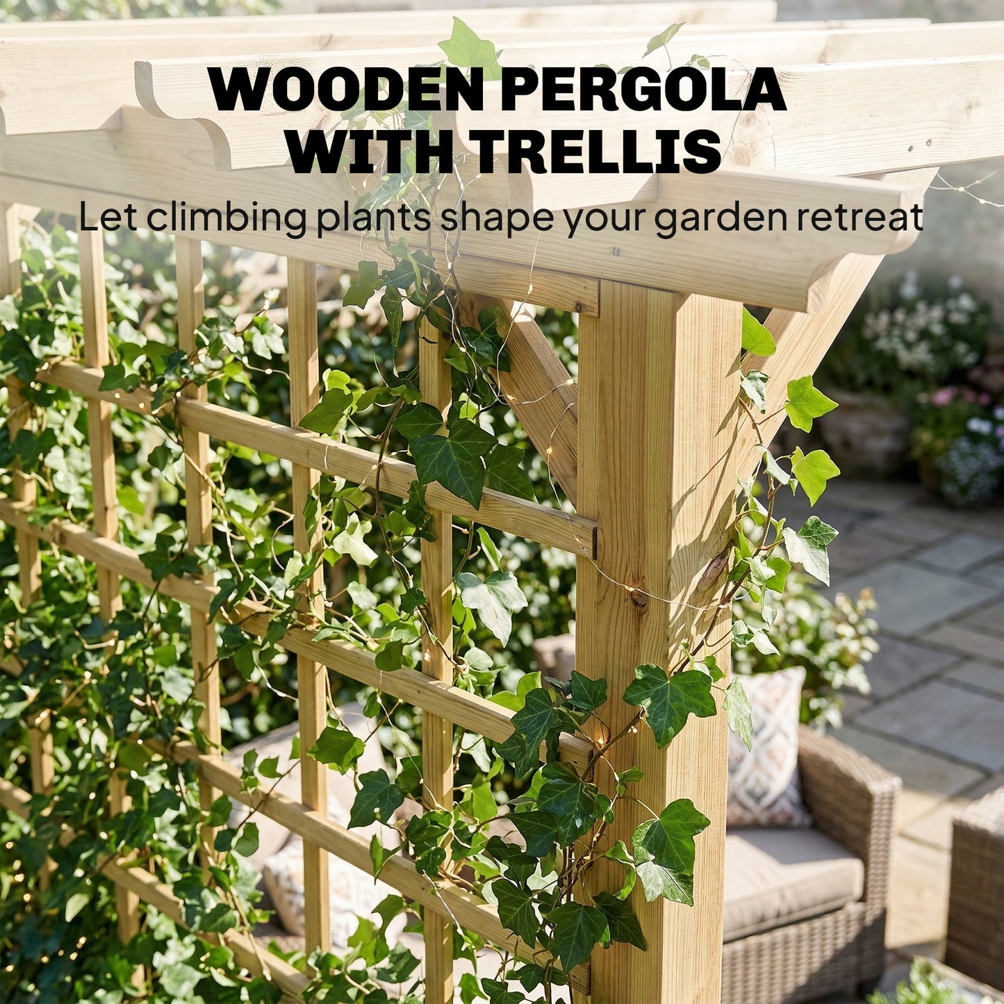 Outsunny 3x3 Meter Wooden Pergola Kit Garden Gazebo Arch With Trellis For Climbing Vines Flowers Nature Wood Finish