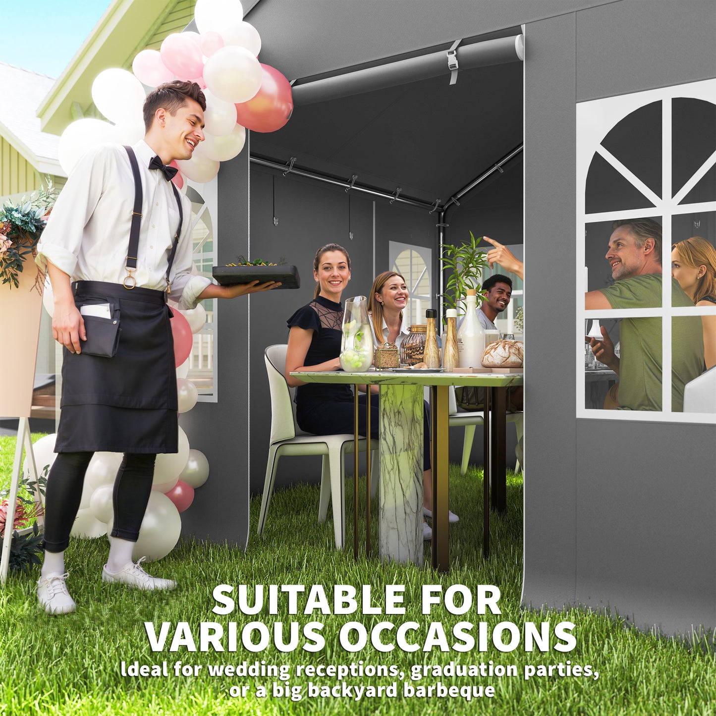 Outsunny 3x3 M Party Tent With Removable Sidewalls 4 Zipped Doors Grey Outdoor Canopy Shelter For Parties