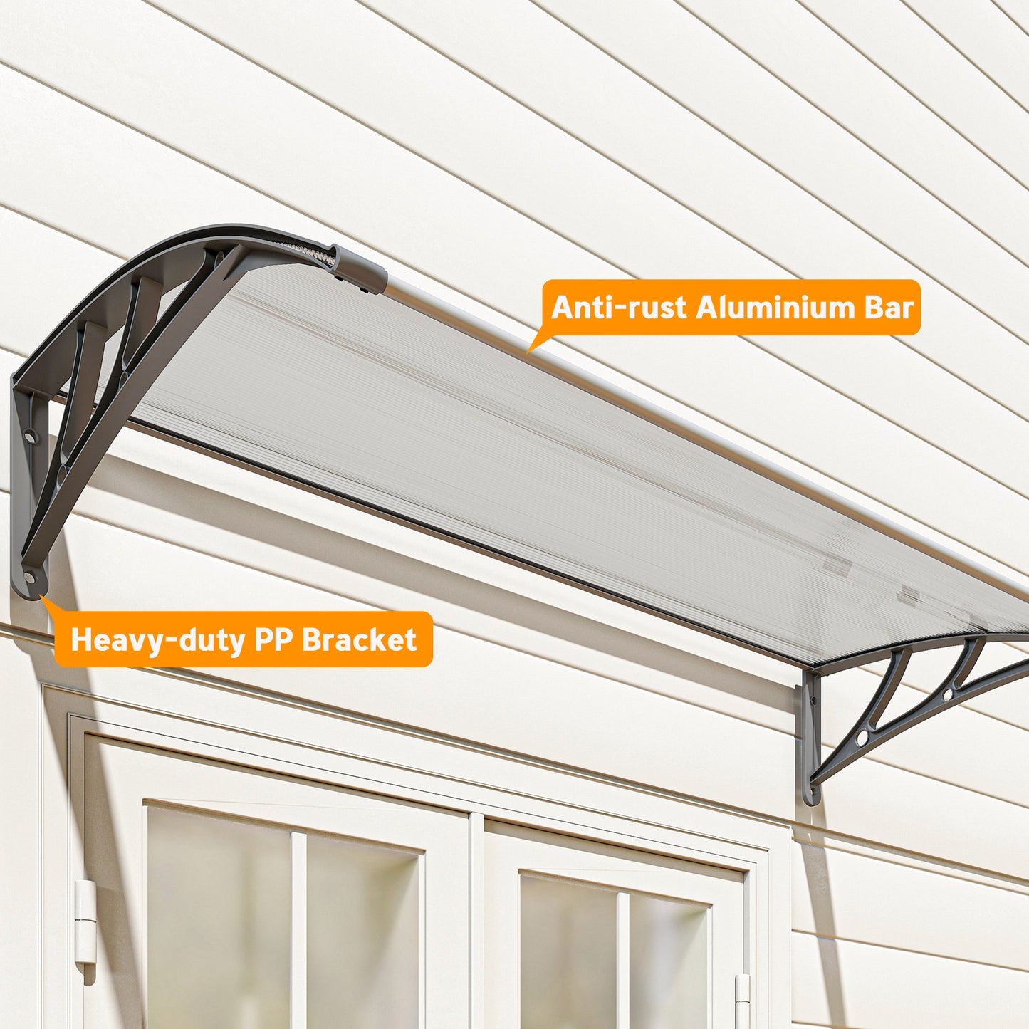 Outsunny Front Door Canopy Outdoor Awning Rain Shelter 110 By 60 Cm Grey Aluminum Wall Mount