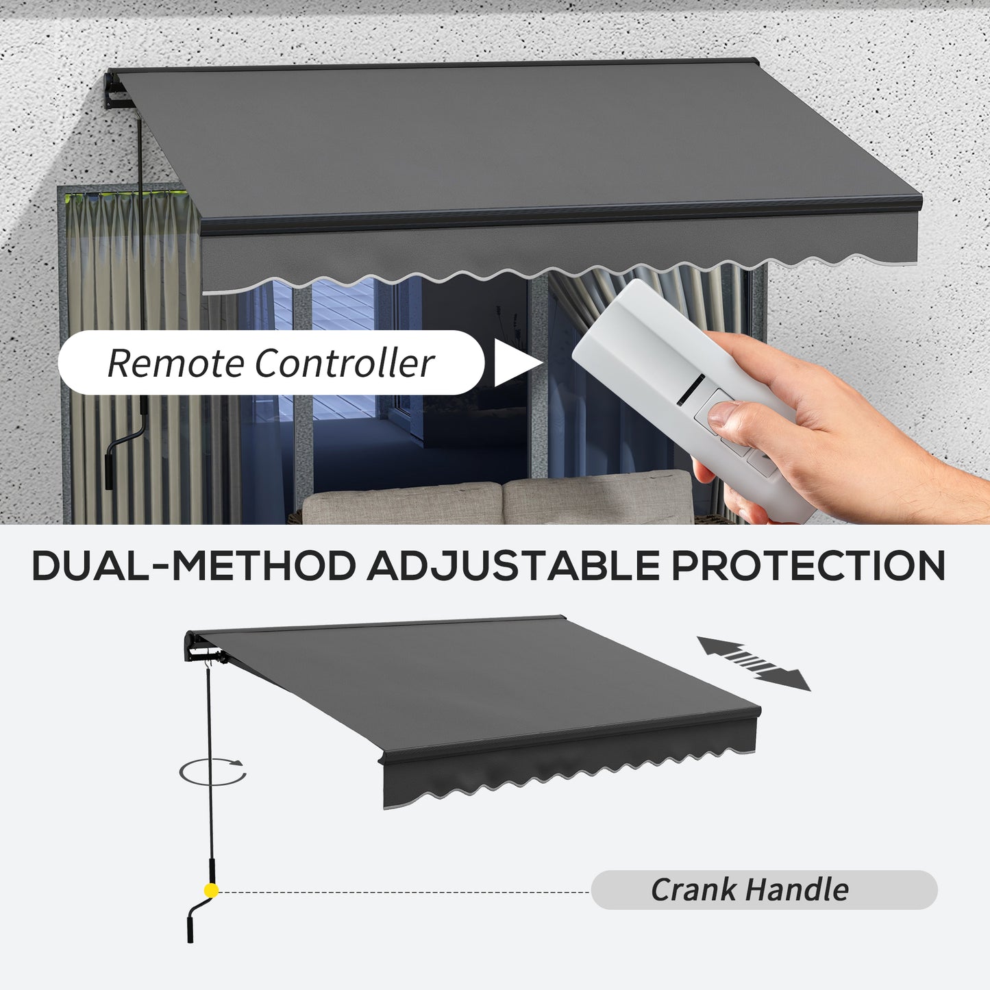 Outsunny 3 x 2m Aluminium Frame Electric Awning Retractable Retractable Awning Sun Canopies for Patio Door Window Dark Grey - ALL4U RETAILER LTD