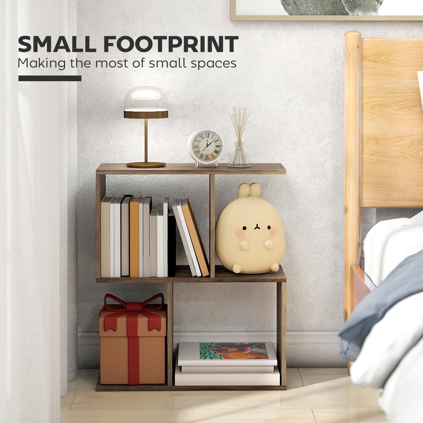 HOMCOM Narrow End Table With Storage Shelves S Shaped 3 Tier Oak Finish 50W X 19.5D X 58H Cm