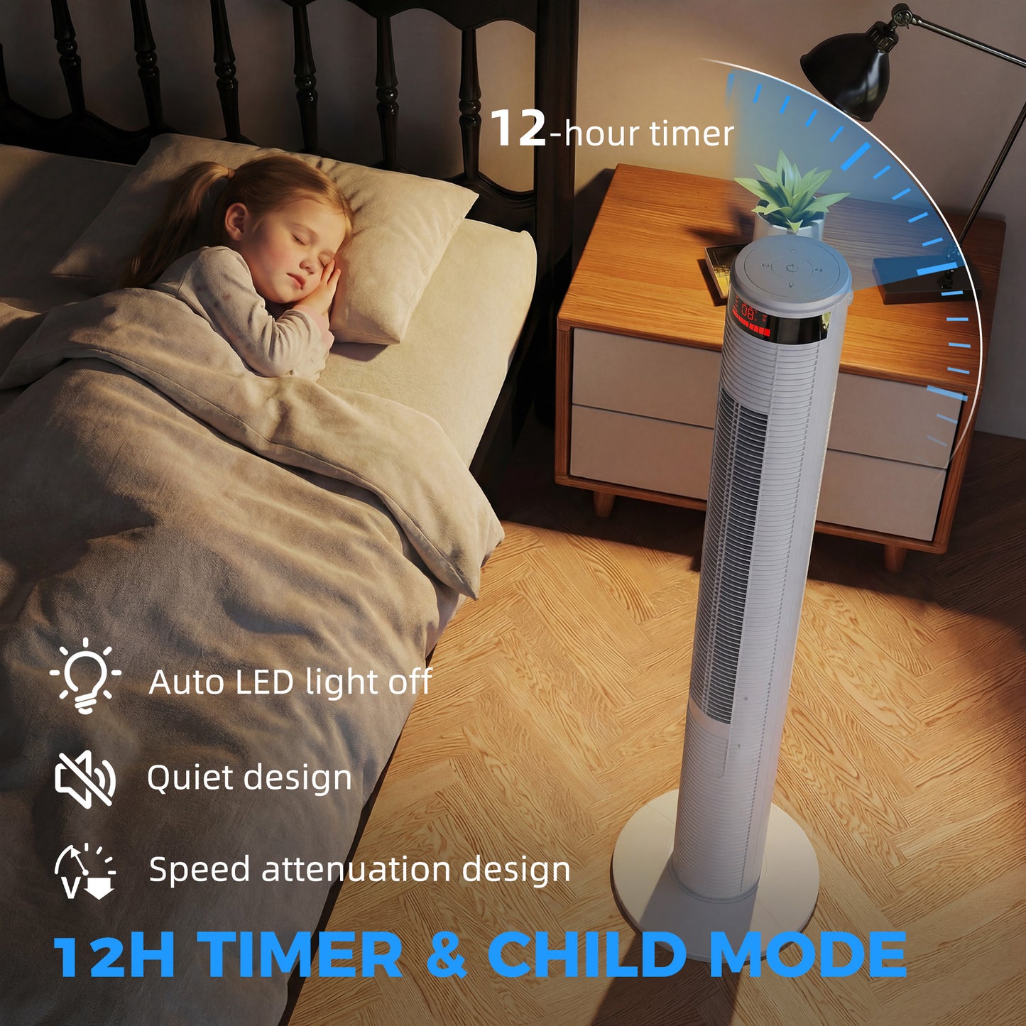 HOMCOM Oscillating Tower Fan with Remote Control, 3 Speed Settings and 4 Wind Modes, White