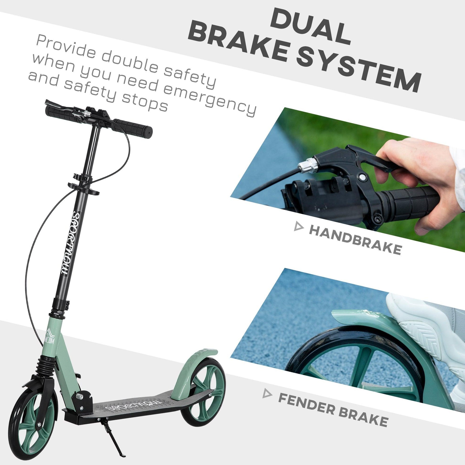 HOMCOM Folding Kick Scooter for 14+ w/ Adjustable Height, Dual Brake System - ALL4U RETAILER LTD