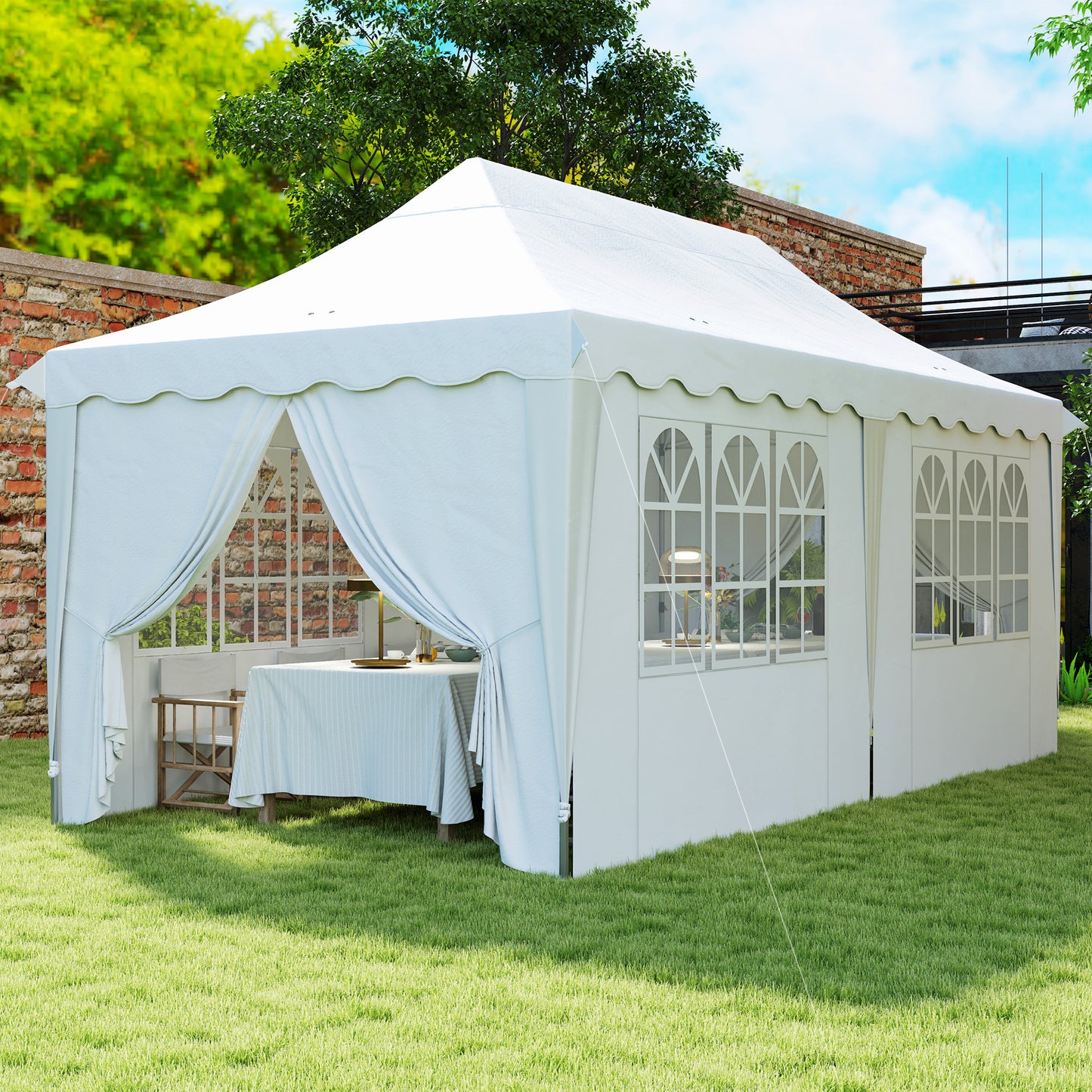 Outsunny 3x6m Pop Up Gazebo With Sides UPF50 Plus Height Adjustable Marquee Party Tent Wedding Canopy Carry Bag White