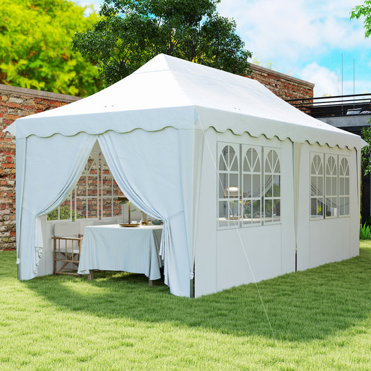 Outsunny 3x6m Pop Up Gazebo With Sides UPF50 Plus Height Adjustable Marquee Party Tent Wedding Canopy Carry Bag White