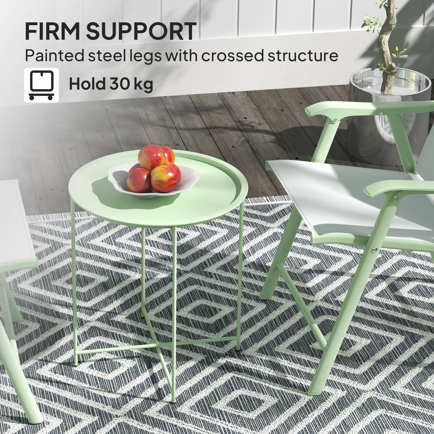 Outsunny Steel Removable Tray Top Garden Table With Folding Legs Green Portable Balcony Coffee Table