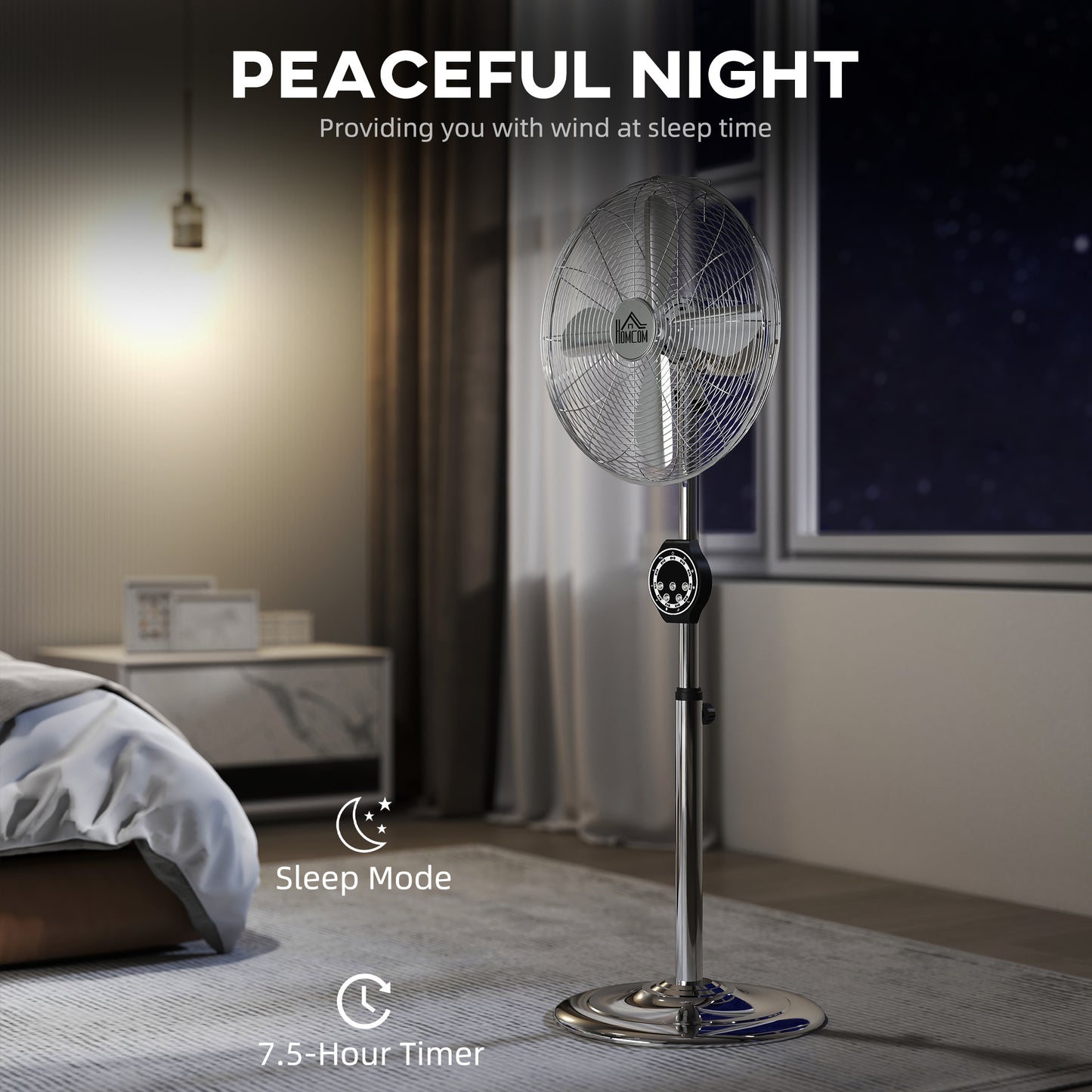 Homcom 16 Inch Metal Pedestal Fan With Auto Oscillation Adjustable Height Copper Motor And Three Speed Settings