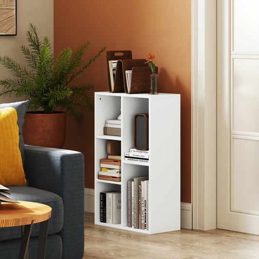 HOMCOM Two Tier Bookshelf With Five Compartments White Modern Open Storage Shelving Unit For Living Room