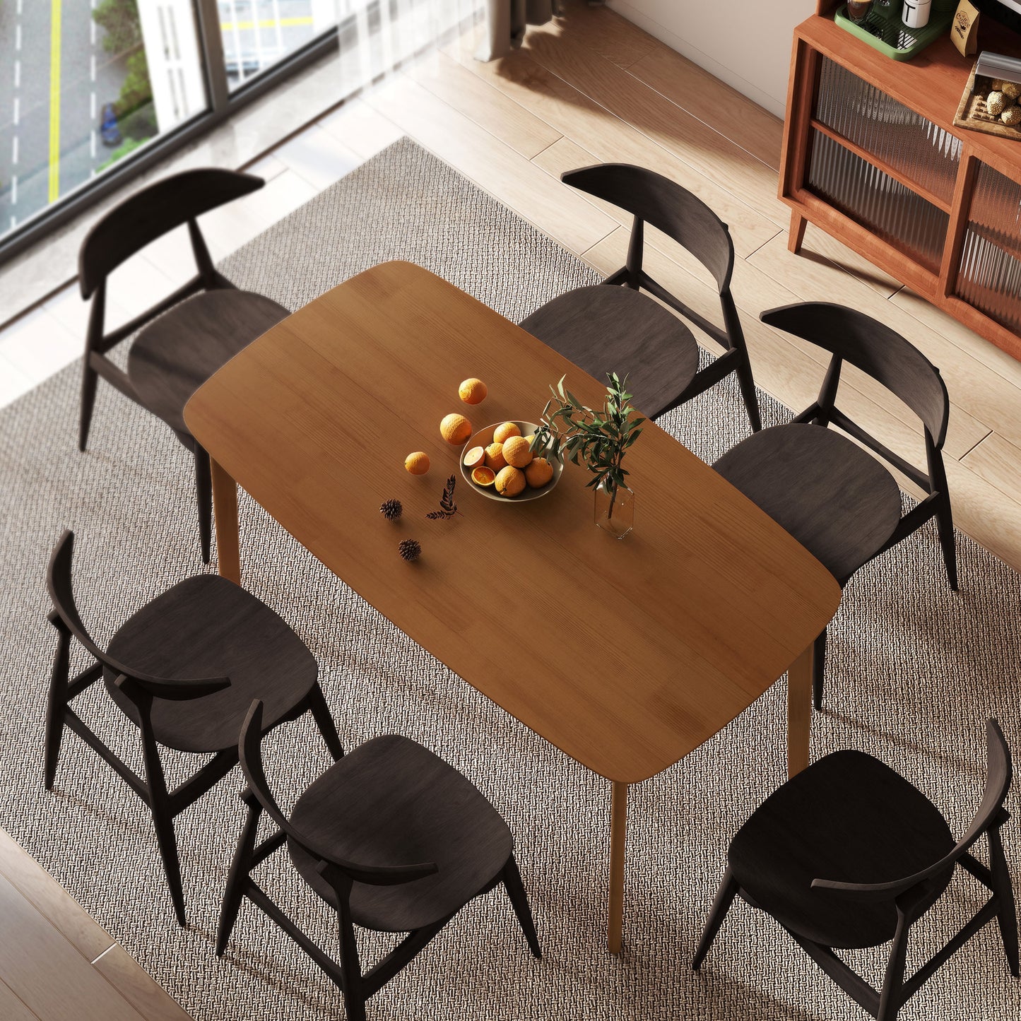 HOMCOM Pine Wood Rectangular Dining Table Light Brown Ideal For Small Spaces Seats Six With Round Corners