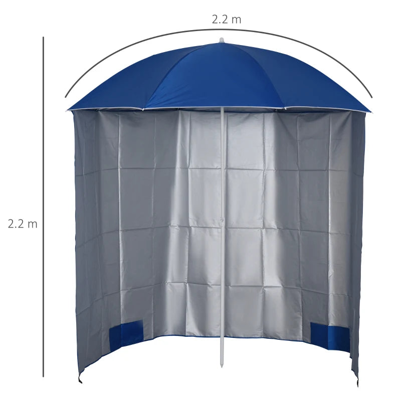 Outsunny 88" Arc 2.2M Blue Fishing Umbrella Beach Parasol with Sides - Brolly Shelter Canopy Shade, Includes FREE Carry Bag - ALL4U RETAILER LTD