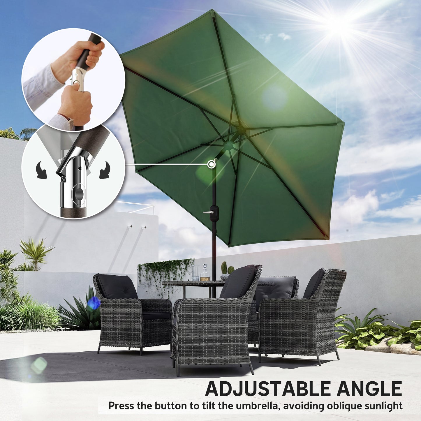 Outsunny 2.6 m Garden Parasol Umbrella With Aluminium Pole Tilt And Crank Vent Dark Green