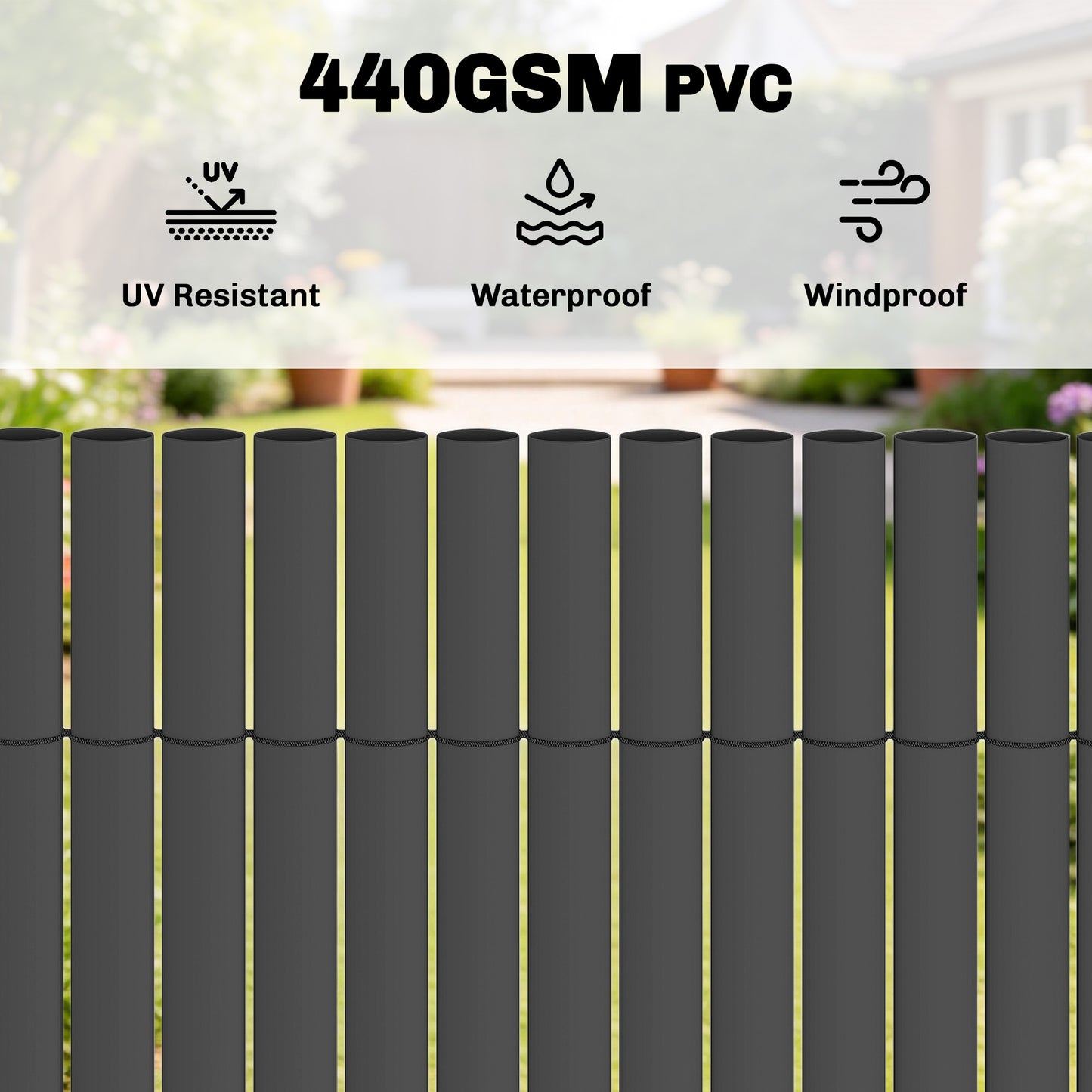 Outsunny Two Piece Plastic Privacy Screening Fence 1 Meter By 5 Meter Waterproof Windbreak Dark Grey Fence