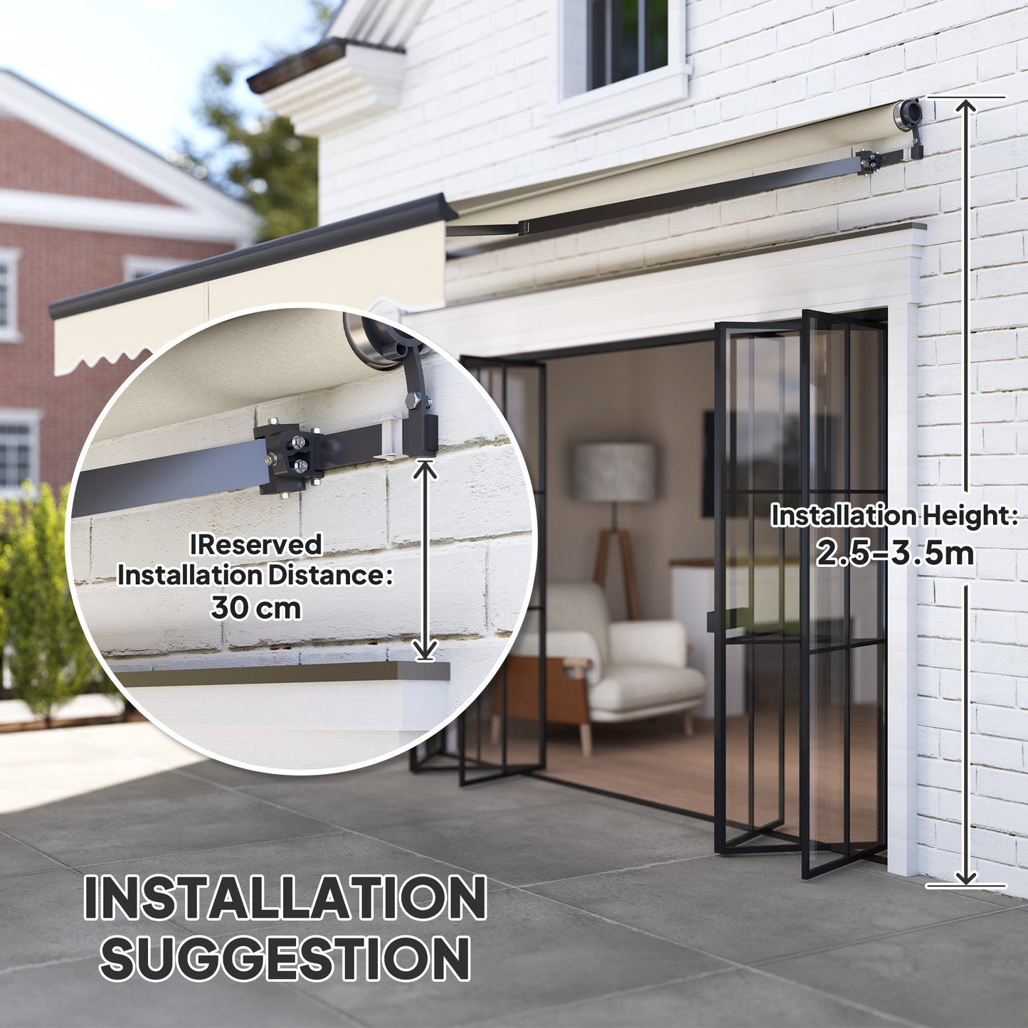 Outsunny 2.5m x 3m Electric and Manual Awning with Remote Beige for Sun Protection Above Doors and Windows