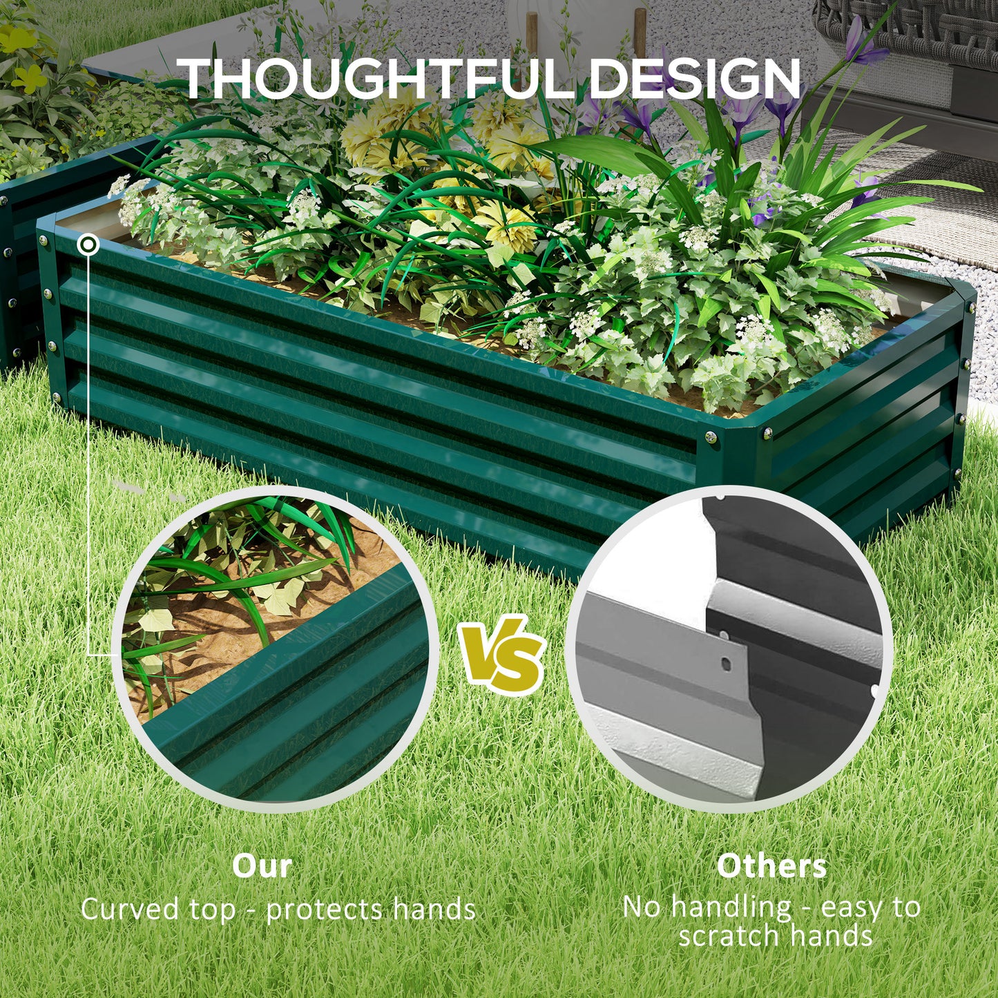 Outsunny Set Of 2 Raised Garden Beds Galvanised Outdoor Planters For Herbs And Vegetables For Patio Balcony Green