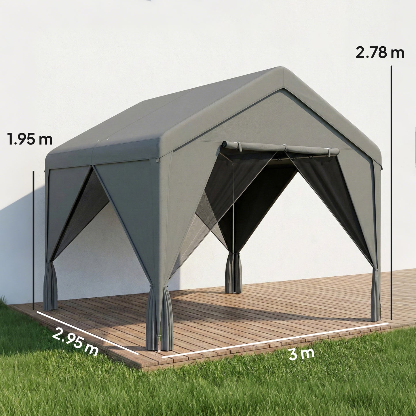 Outsunny 3 x 3 m Patio Gazebo Netting Curtains Outdoor Canopy Shelter Galvanised Steel Frame Dark Grey
