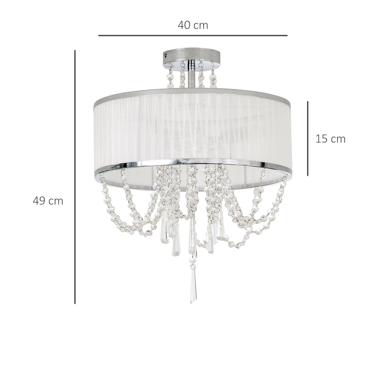 HOMCOM Elegant Metal Ceiling Chandelier with Crystal Pendants, White - ALL4U RETAILER LTD