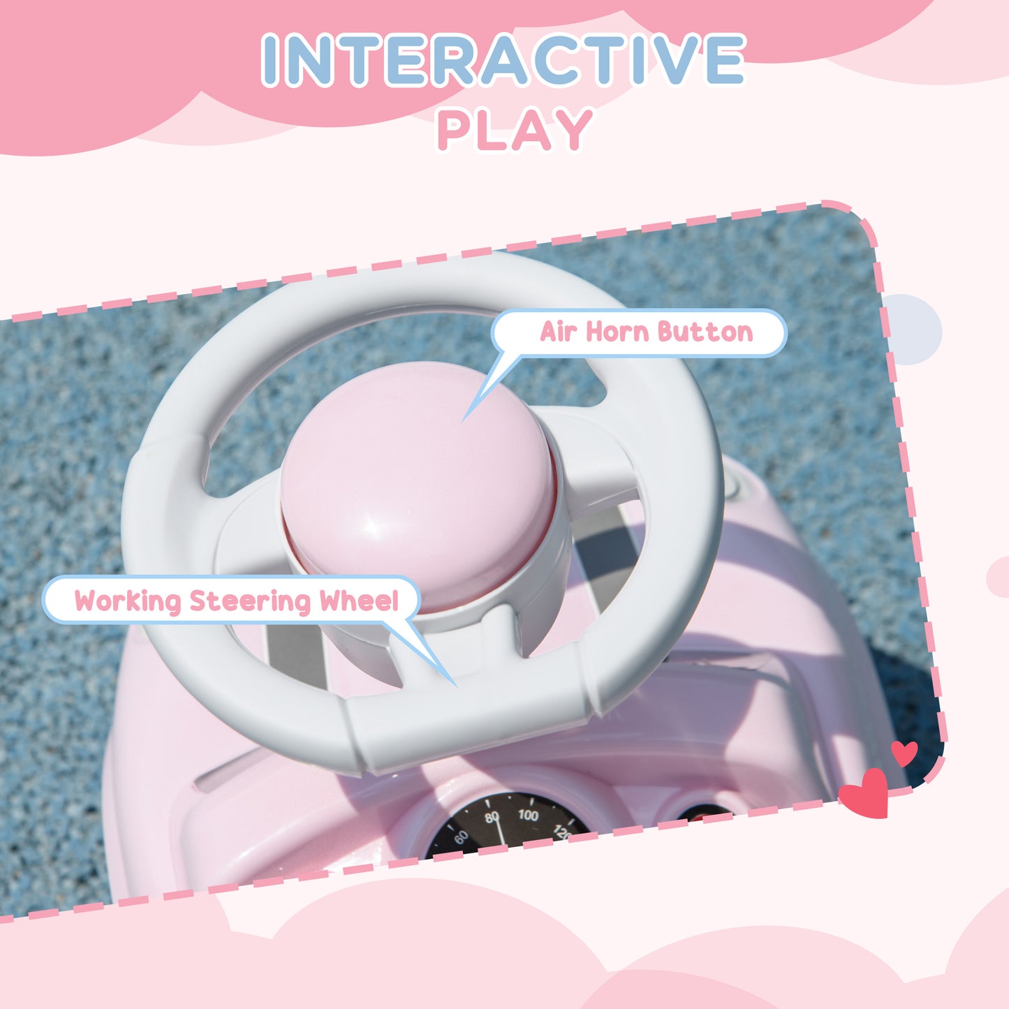 AIYAPLAY Pink Ride-On Car for Toddlers with Air Horn and Safety Features, 18-36 Months - ALL4U RETAILER LTD