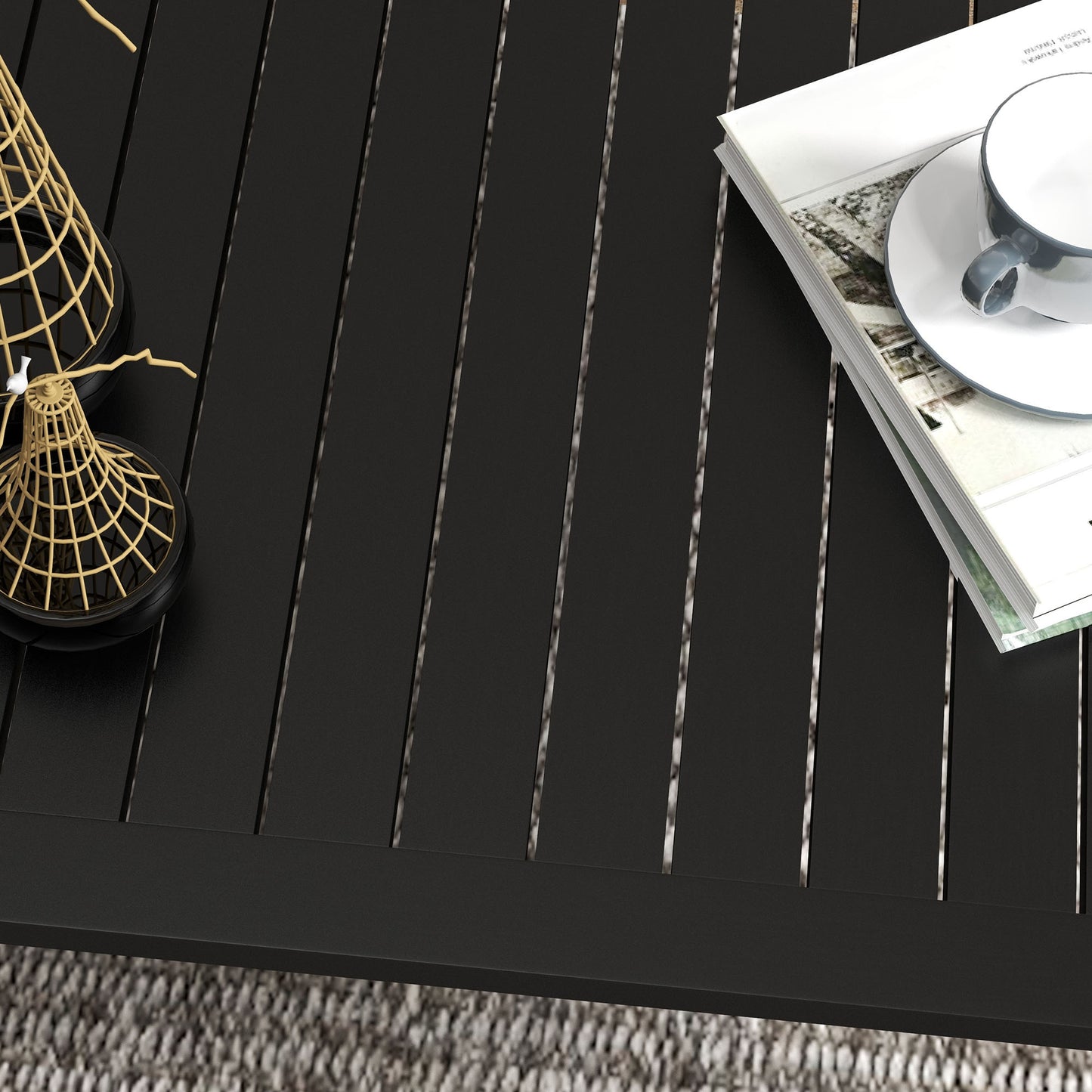 Outsunny 100cm by 60cm Aluminium Outdoor Coffee Table in Black with Slatted Top