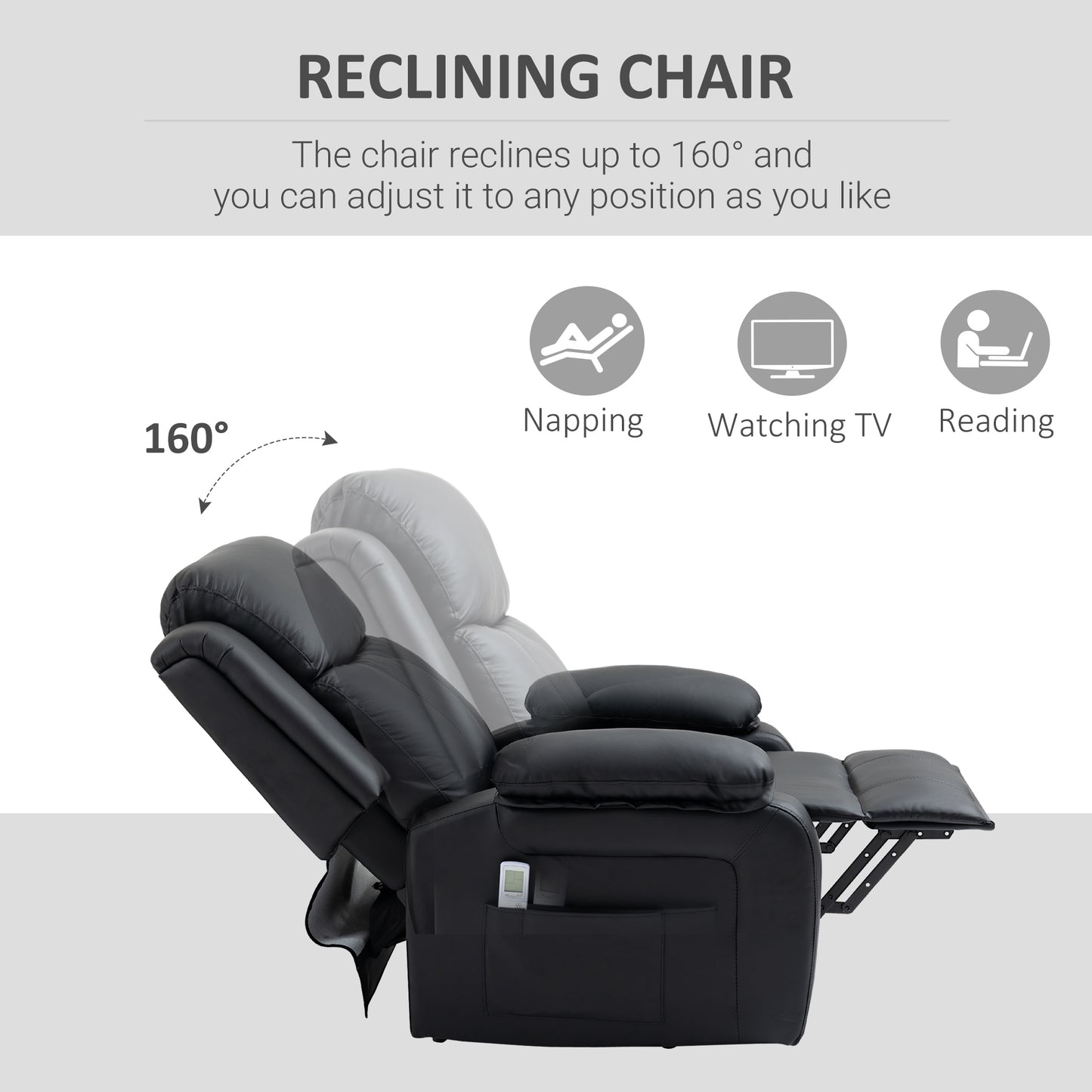 HOMCOM Power Lift Chair Riser And Recliner With Vibration Massage PU Leather Motorized For Elderly Black