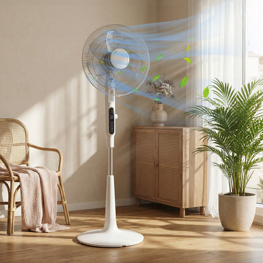 HOMCOM Pedestal Fan With Insect Repellent Box And LED Panel Three Modes Normal Natural Sleep 28 Speeds White