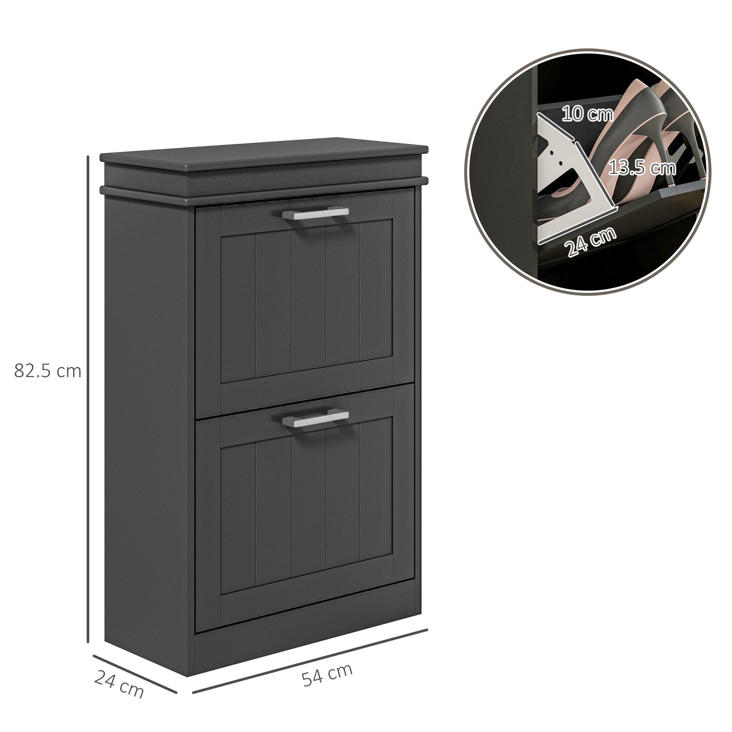 HOMCOM Two-Drawer Minimalistic 10-Shoe Cabinet For Narrow Spaces With Adjustable Shelves In Black