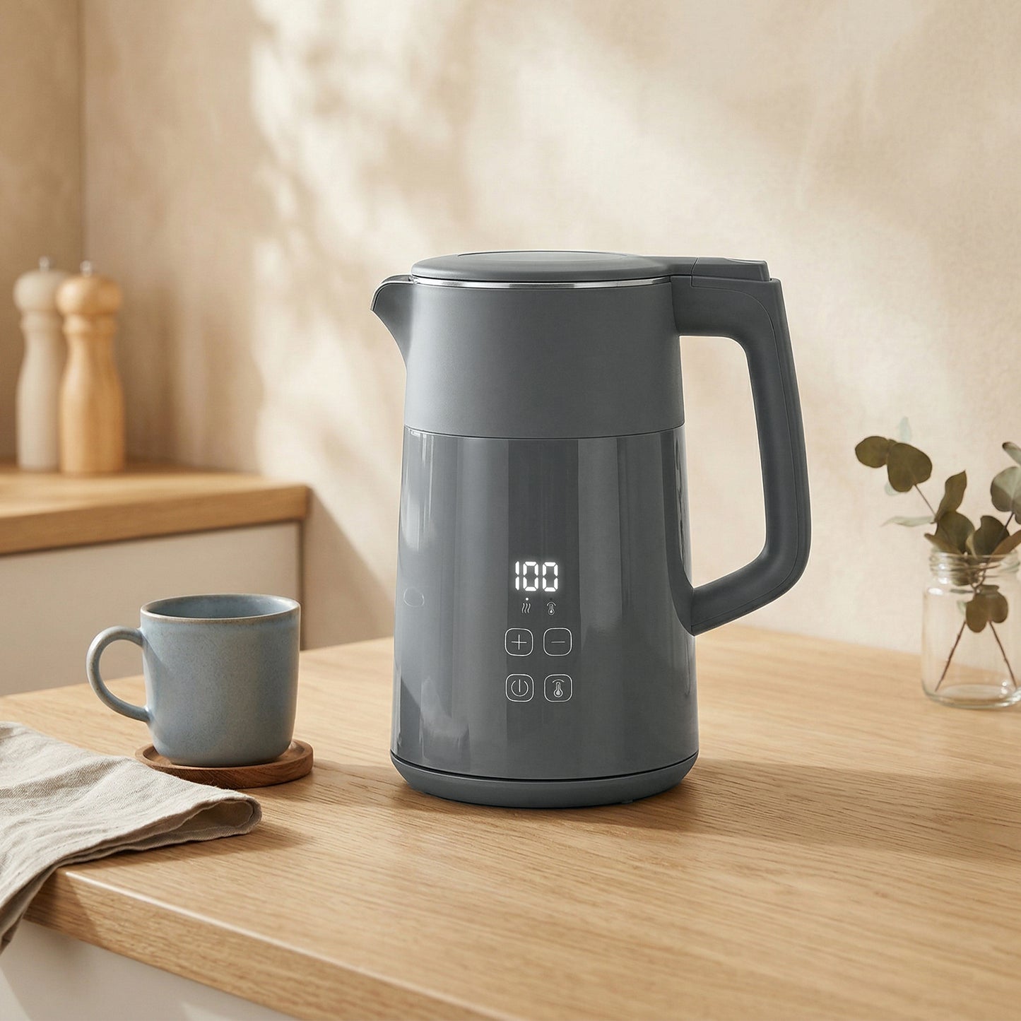 HOMCOM 1.7L Electric Kettle 3kW Fast Boil With UK Strix Thermostat LED Display Keep Warm Grey