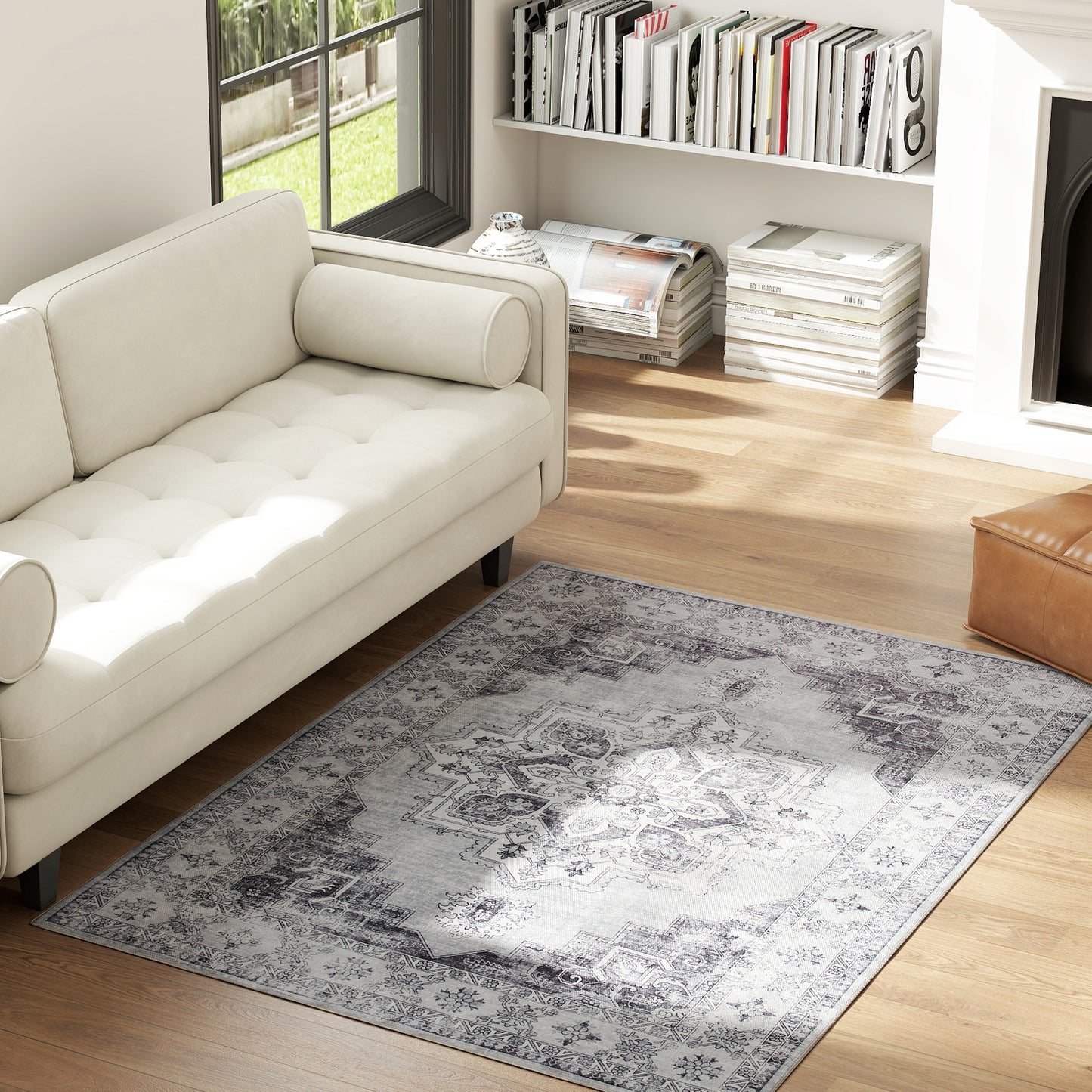 HOMCOM Vintage Area Rug Non Slip Washable Flannel Carpet For Living Room Bedroom Dining Room Home Office 170 x 120 cm
