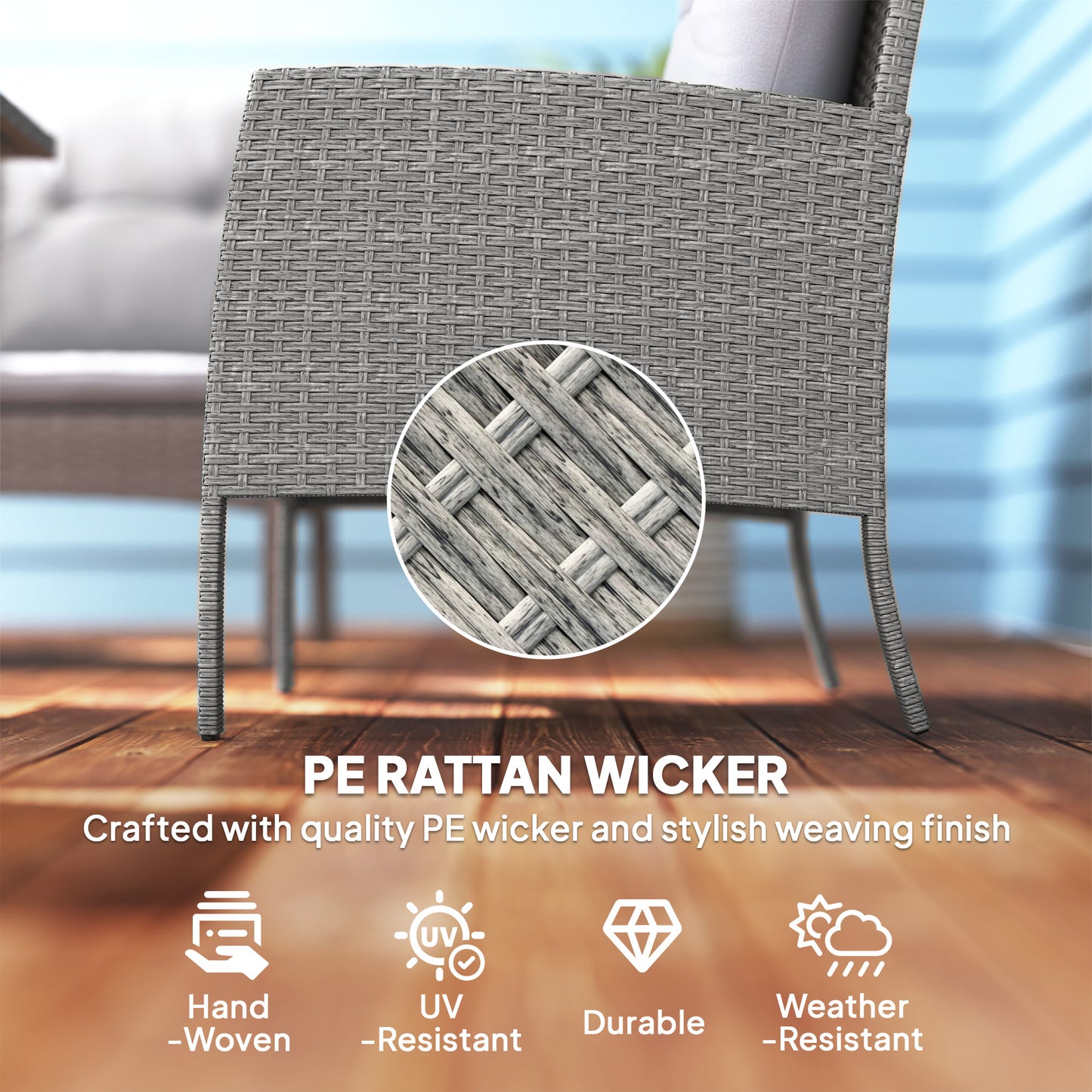 Outsunny 7 Seater Rattan Garden Furniture Set Grey With Glass Table 6 Piece Patio Dining Set Armchairs Sofa Footstools