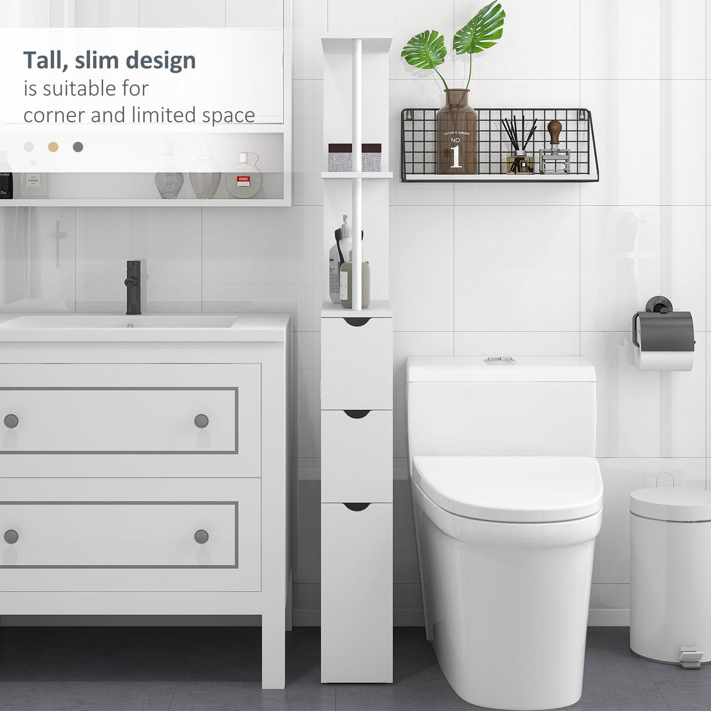 Kleankin Slim Bathroom Storage Cabinet, White - ALL4U RETAILER LTD