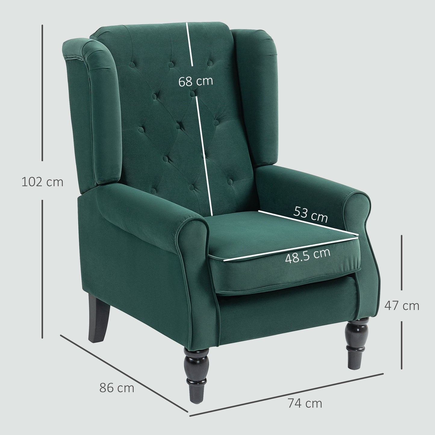 HOMCOM Wingback Accent Chair Green Retro Upholstered Button Tufted Occasional Chair for Living Room and Bedroom