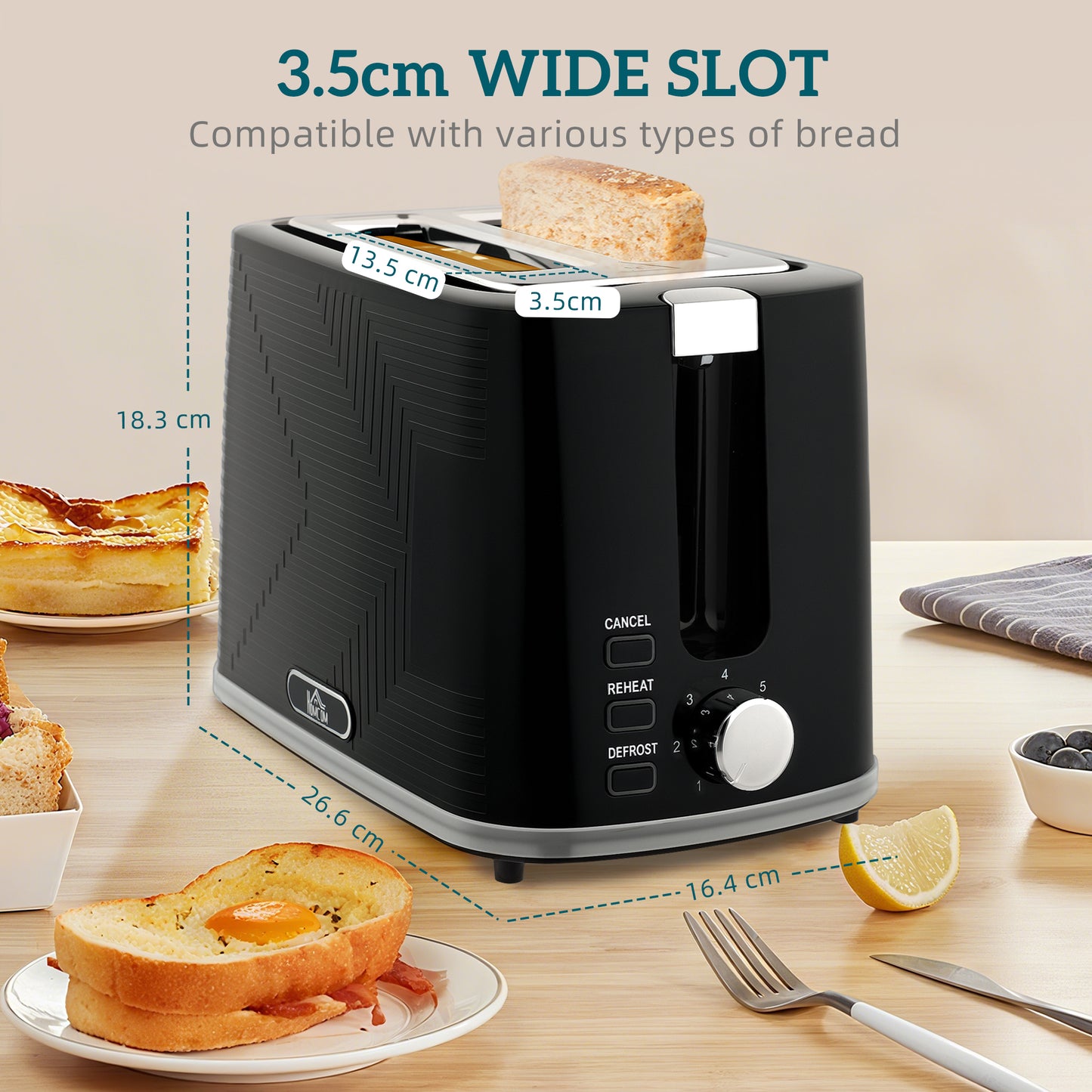 HOMCOM Modern Kettle And Toaster Set Black With Glowing Lights And Fast Boiling 1.7L Capacity Kettle