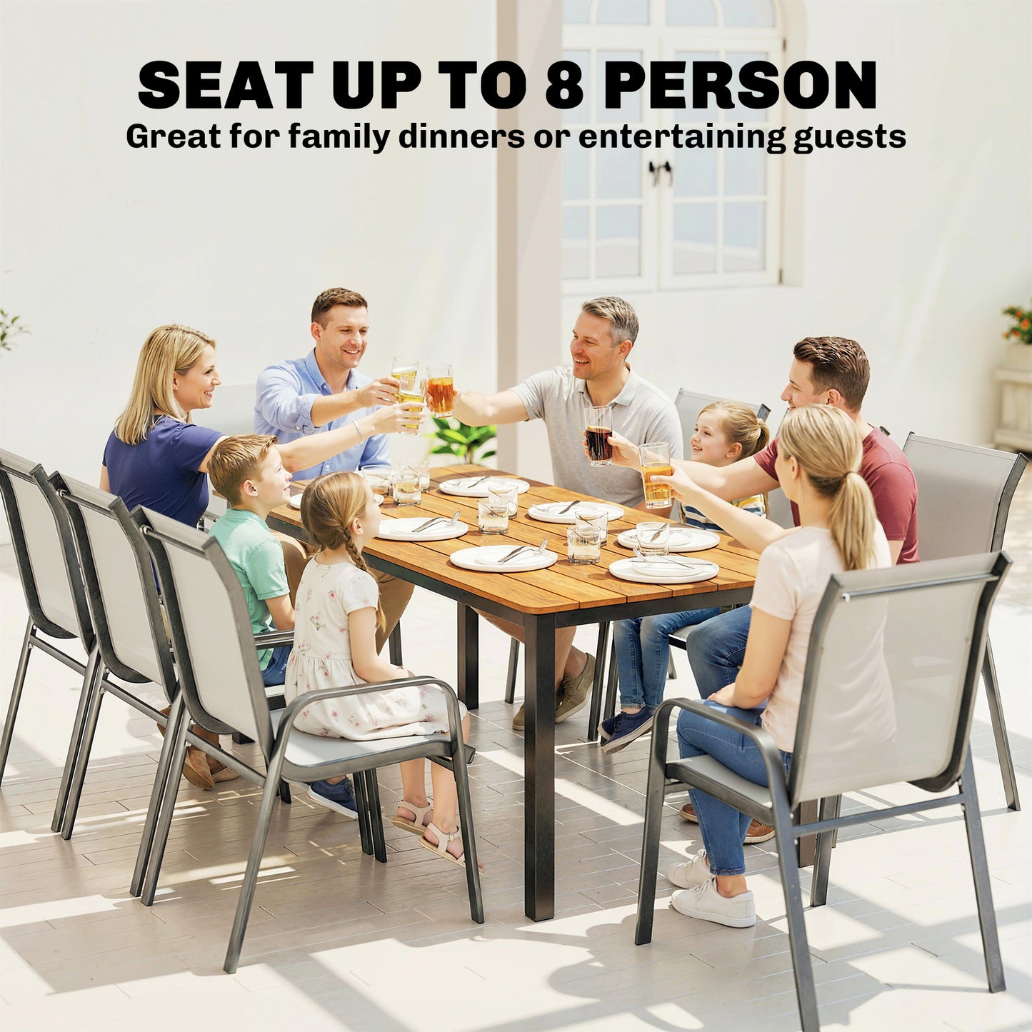 Outsunny Garden Dining Table For 6 To 8 People, 180 By 86 Cm Rectangular Outdoor Table With Wood Slatted Top