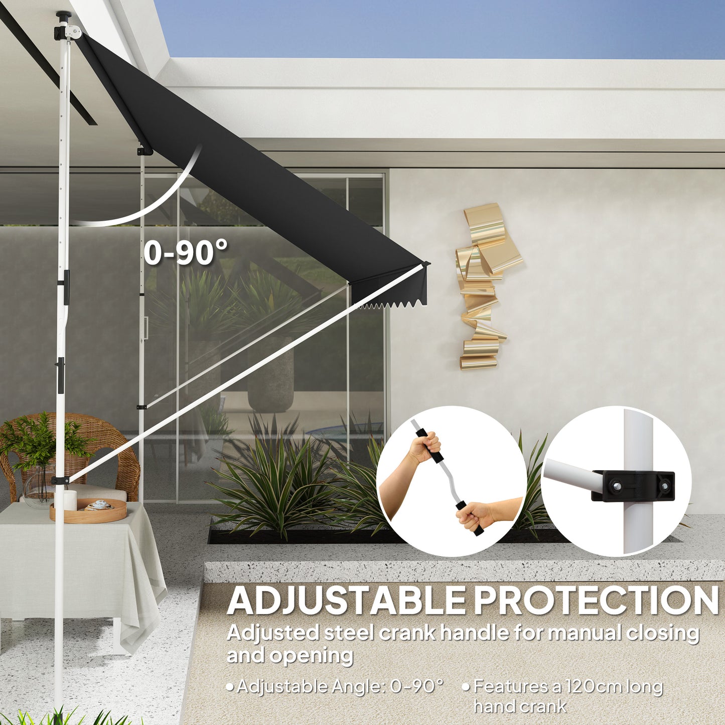 Outsunny 3x1.5m Adjustable Retractable Outdoor Aluminium Frame Awning Black Weather Resistant Manual Crank
