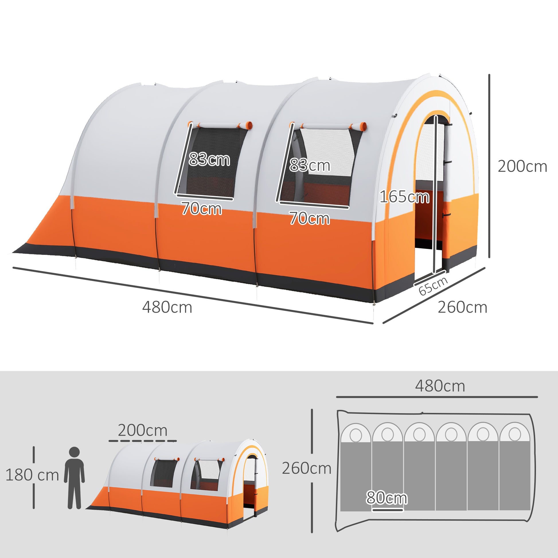 Outsunny 6-Person Waterproof Family Camping Tent with Living Area and Bedroom, Cream and Orange, Includes Carry Bag - ALL4U RETAILER LTD