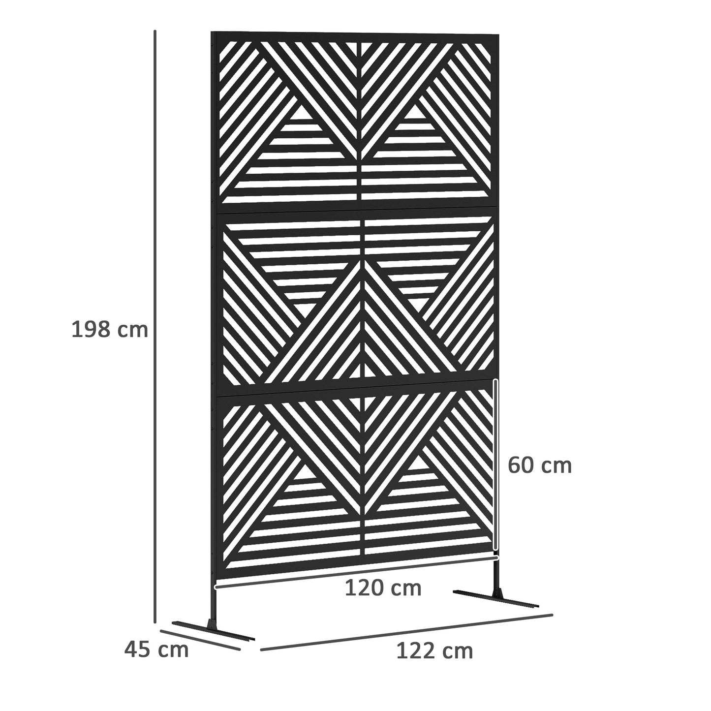 Outsunny 6.5ft Freestanding Metal Outdoor Privacy Screen With Stand Rhombus Style Black Garden Divider
