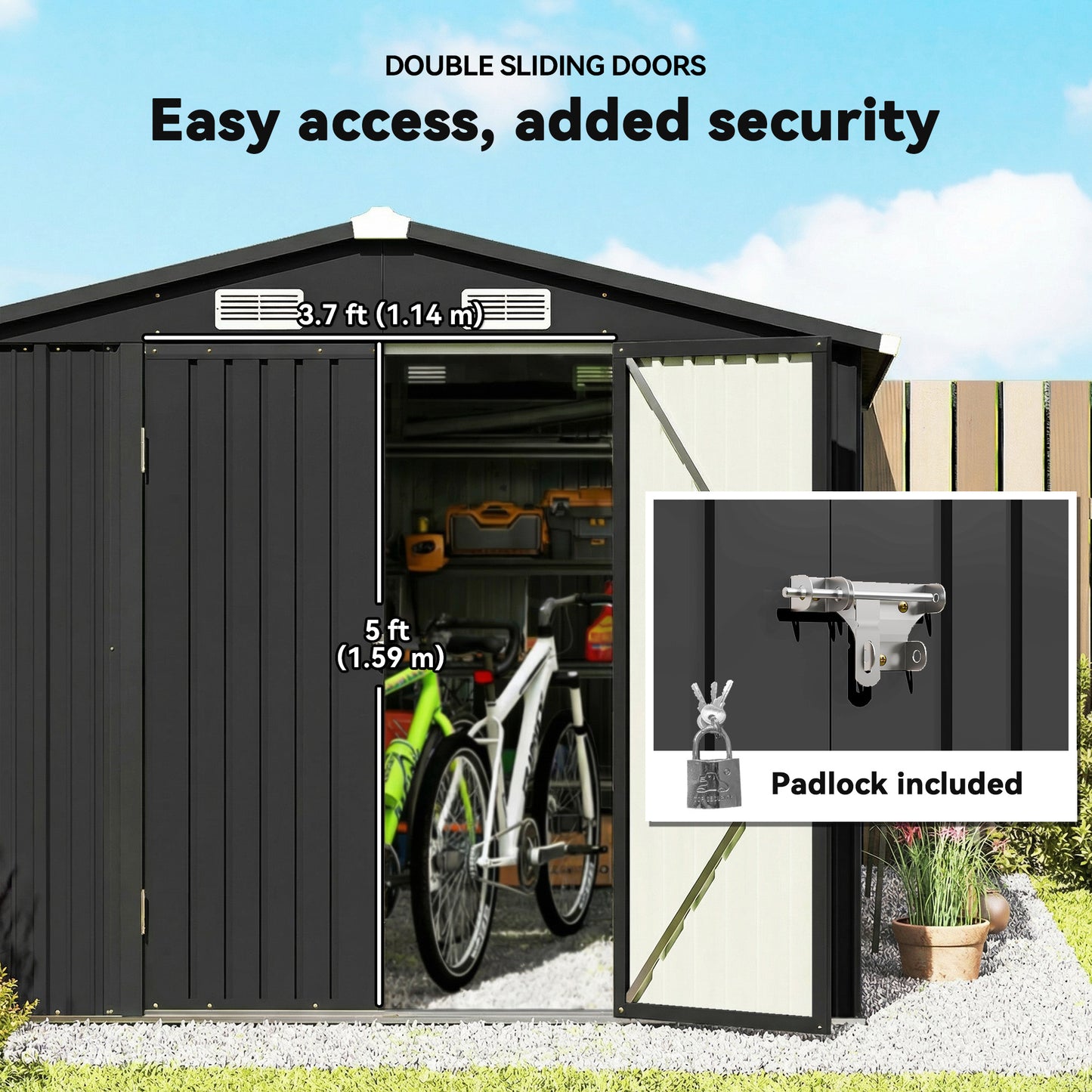 Outsunny 12 X 8 Ft Garden Shed Outdoor Storage With Lockable Double Doors 4 Vents Dark Grey