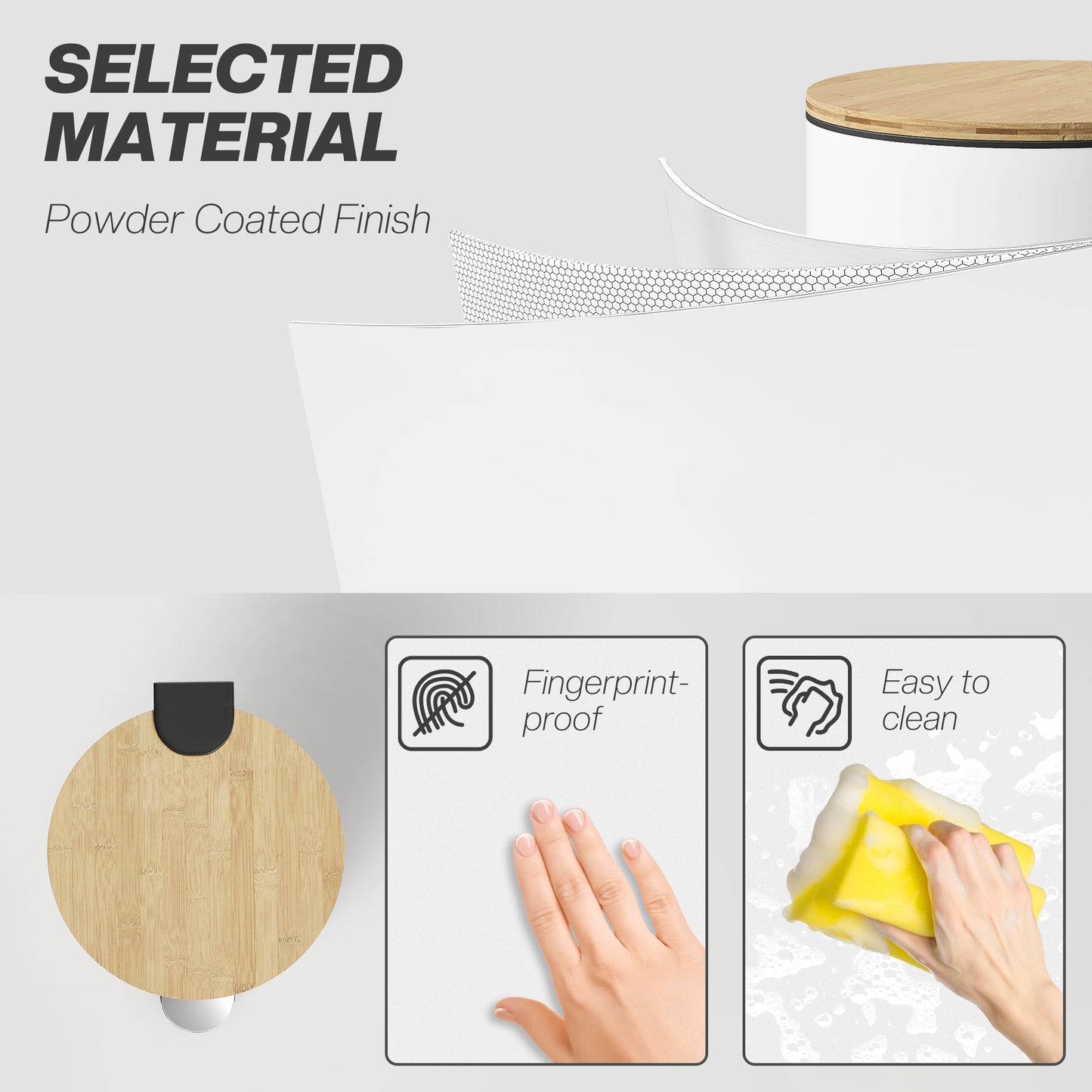 HOMCOM Kitchen Bin 30 Litre Pedal Bin With Removable Inner Bucket Soft Close Lid White And Natural