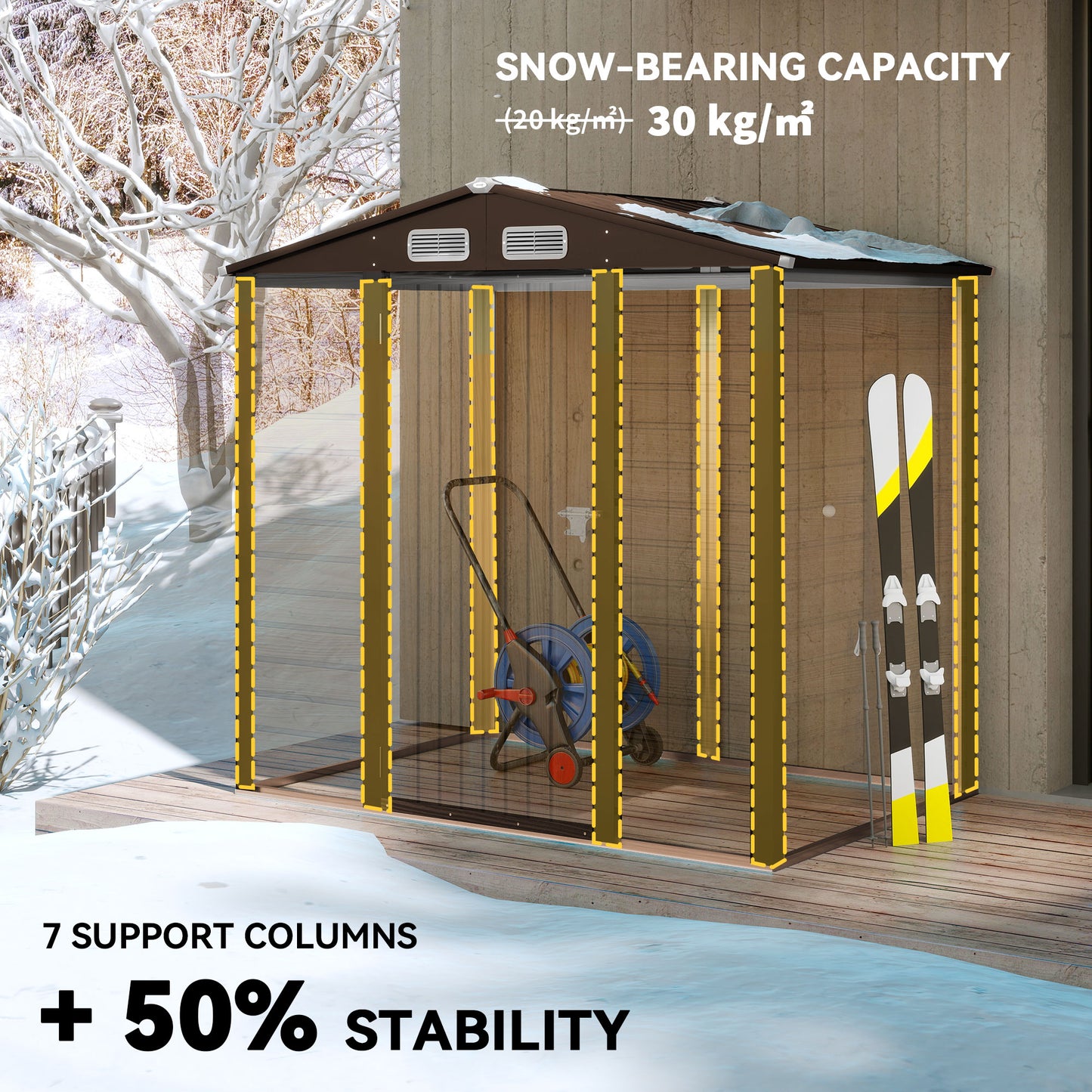 Outsunny 4x6ft Galvanised Steel Garden Shed With Lock And Gloves Oak For Outdoor Storage