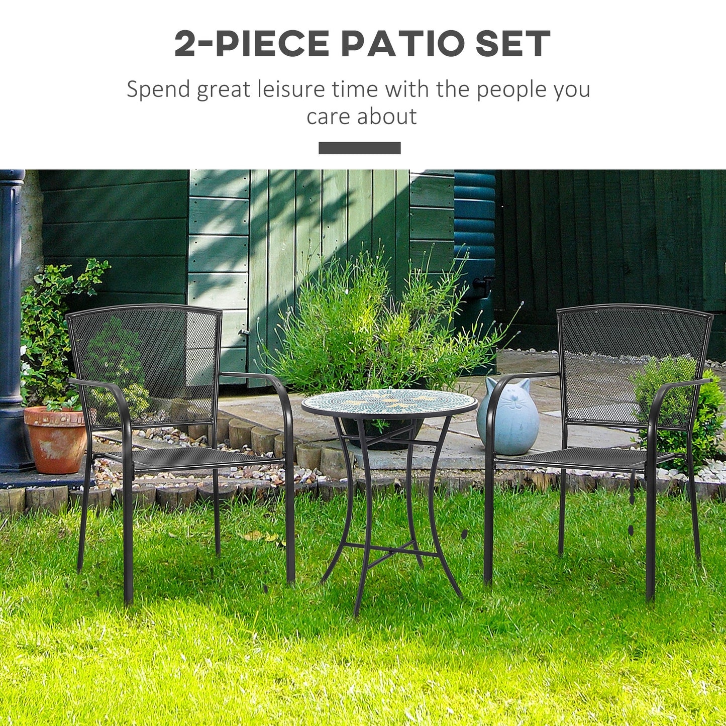 Outsunny Set of 2 Outdoor Metal Dining Chairs - Grey Garden Furniture for Patio and Lawn - ALL4U RETAILER LTD