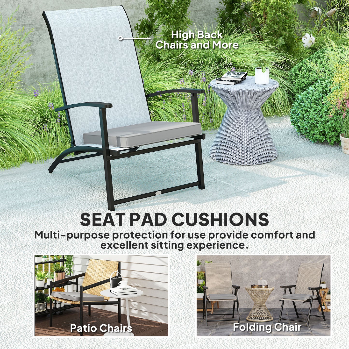 Outsunny Set Of Two 45x45cm Garden Seat Cushions Light Grey For Outdoor Chairs Benches And Patio