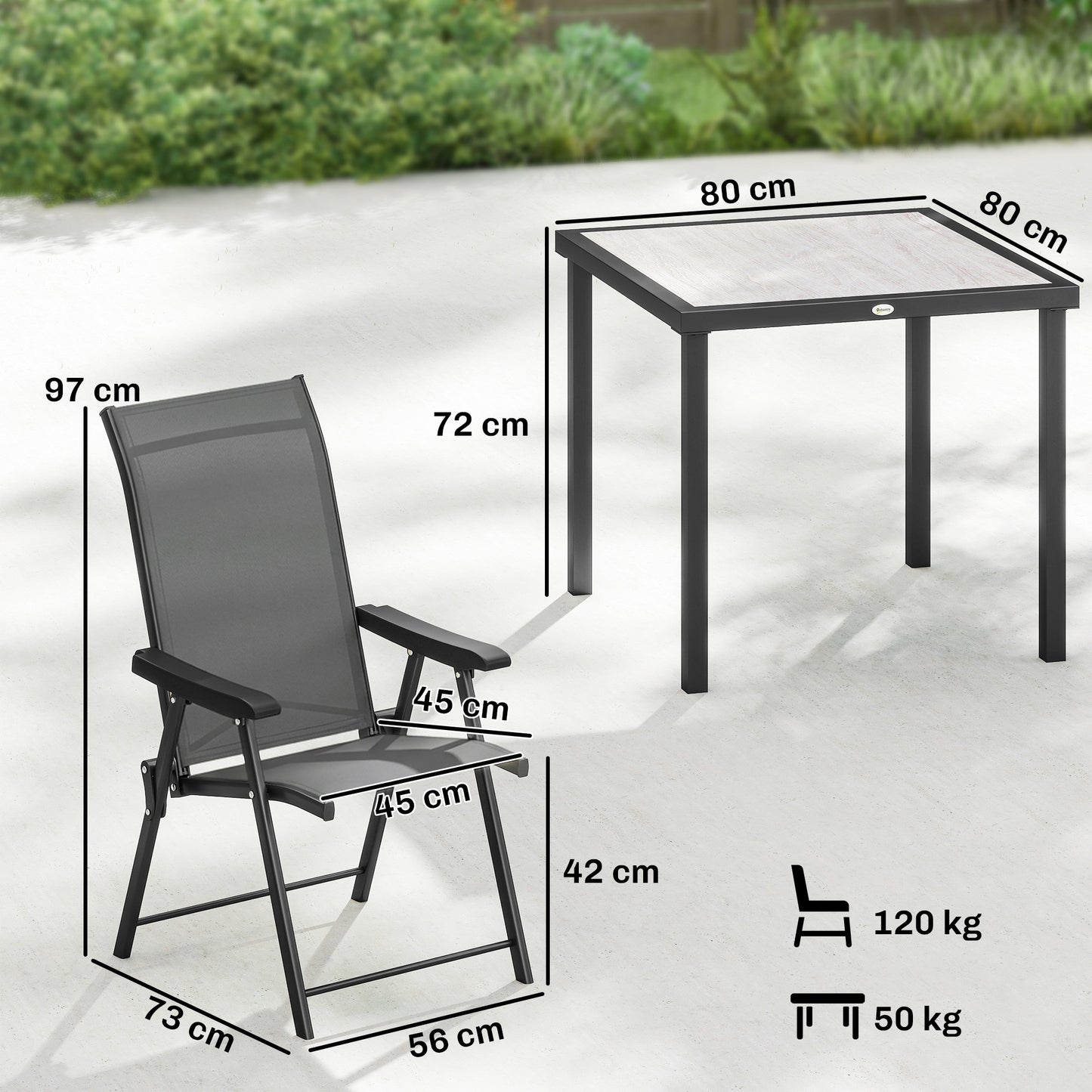 Outsunny 5 Piece Outdoor Dining Set for 4 with Square Table and Folding Chairs in Grey